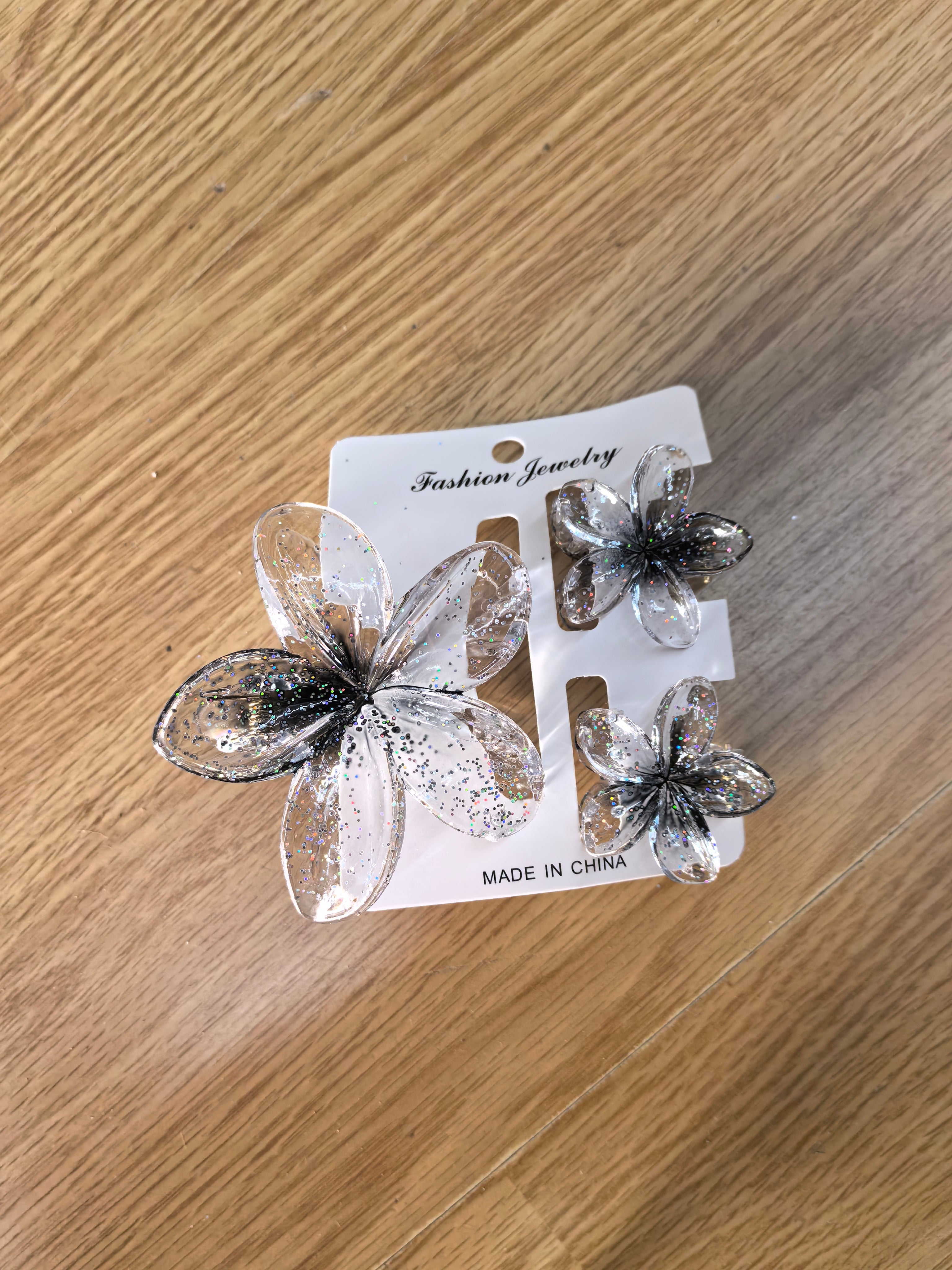 - Pince fleur transparente pailletée (X12)#23