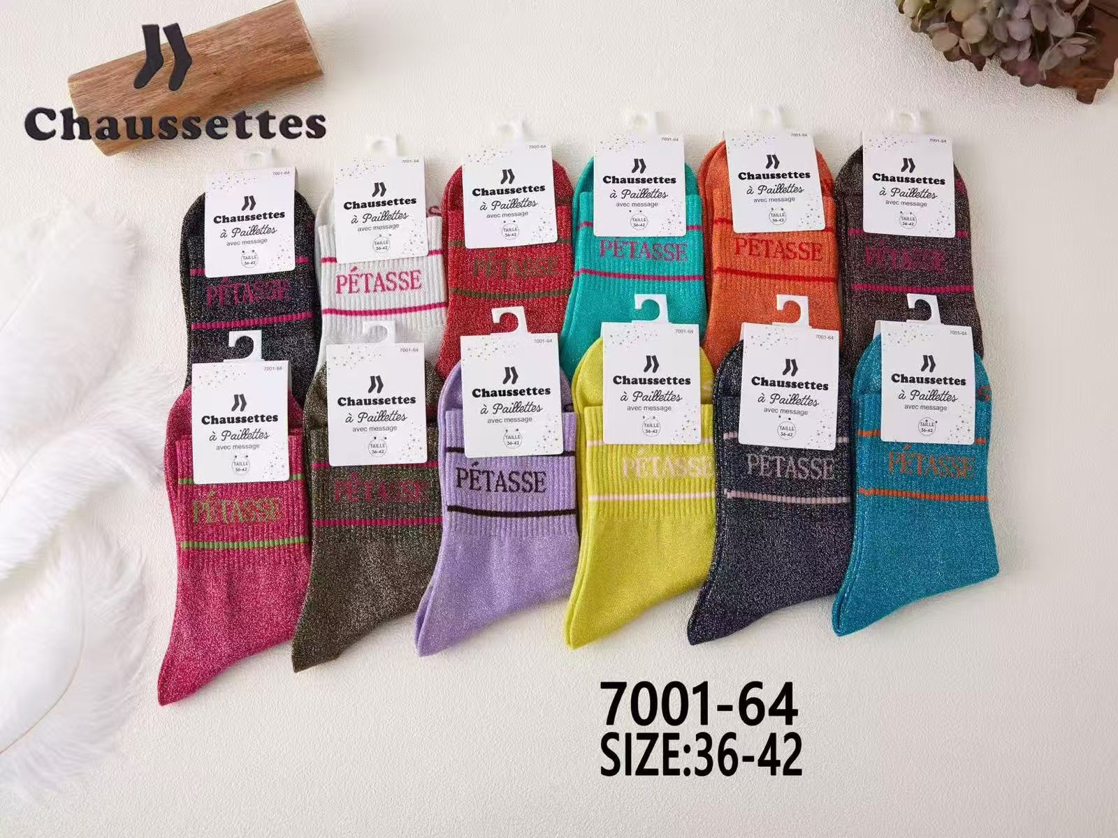 chaussette pailletee avec message(×12)#64