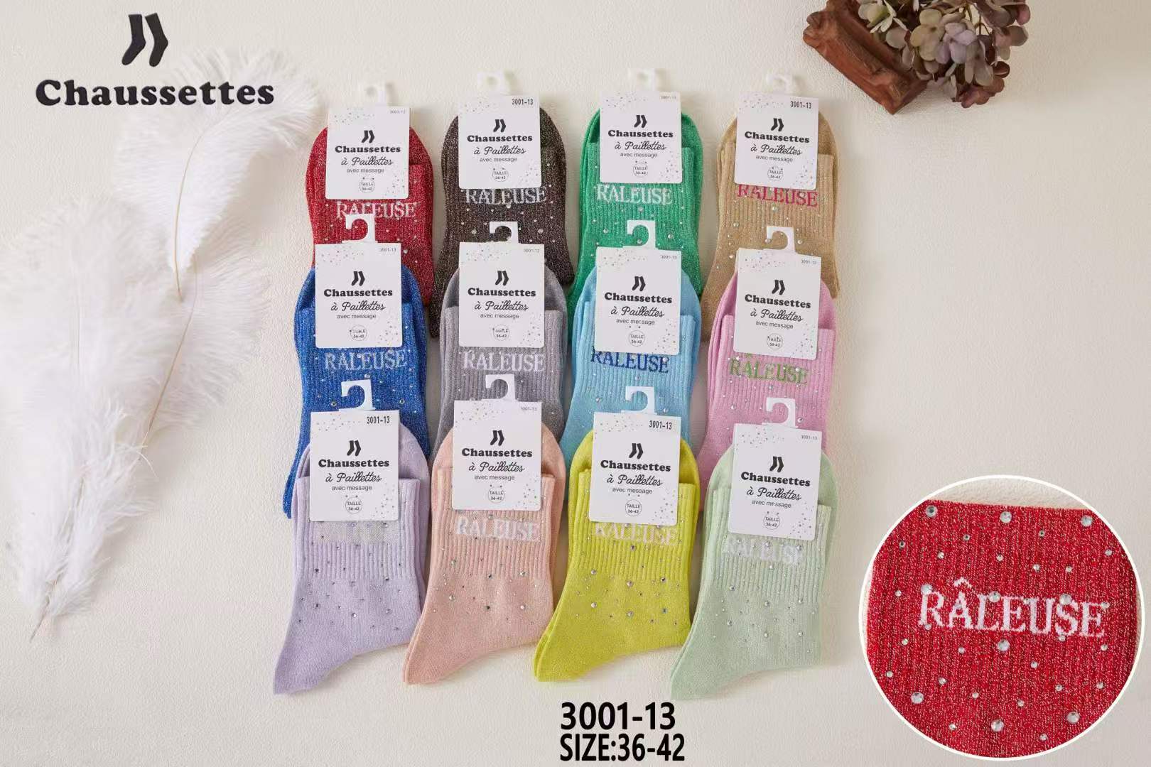 chaussette paillettes avec message(×12)3001