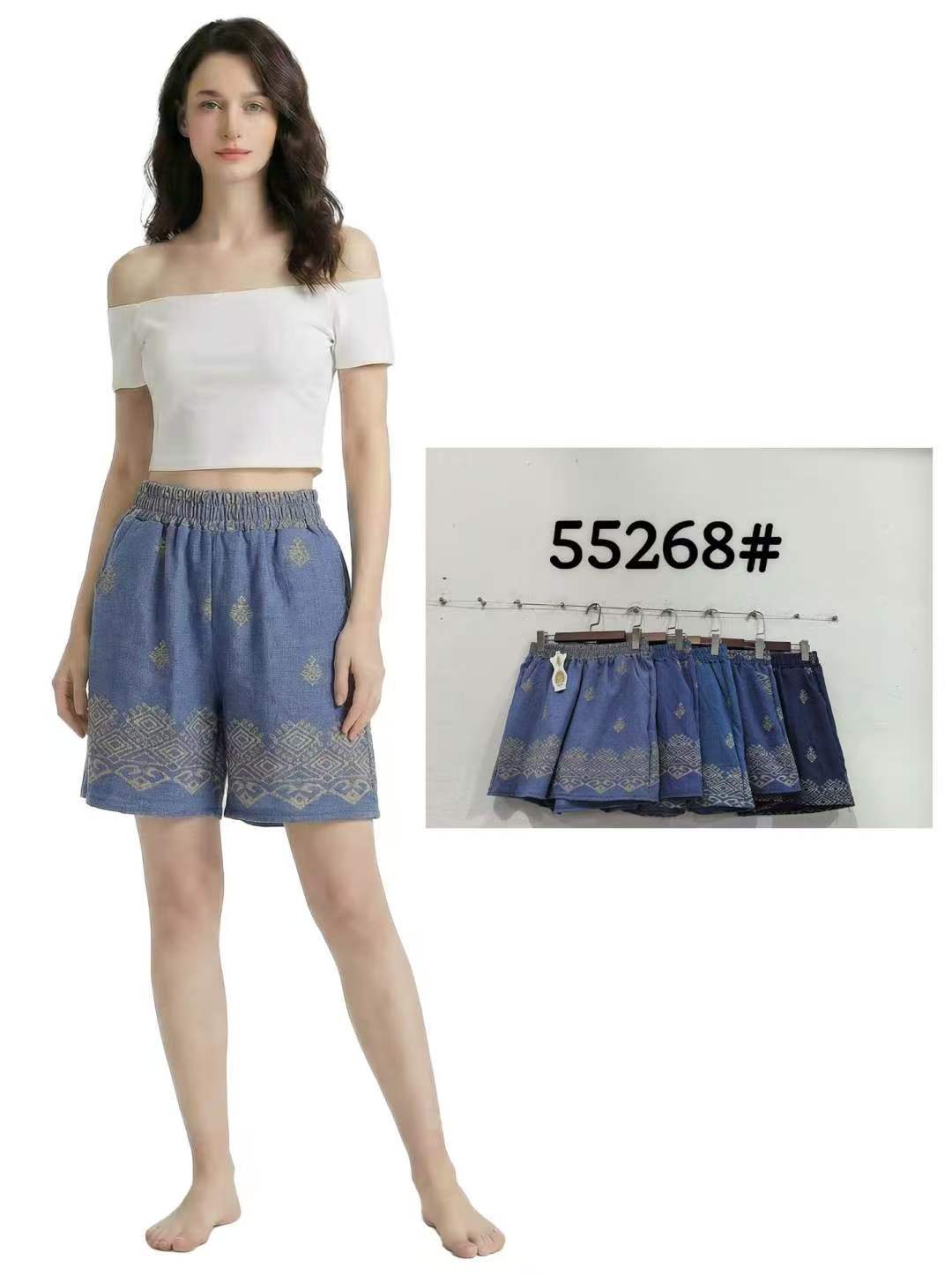 Short ethnique bleu à taille élastique, modèle 55268(x12)