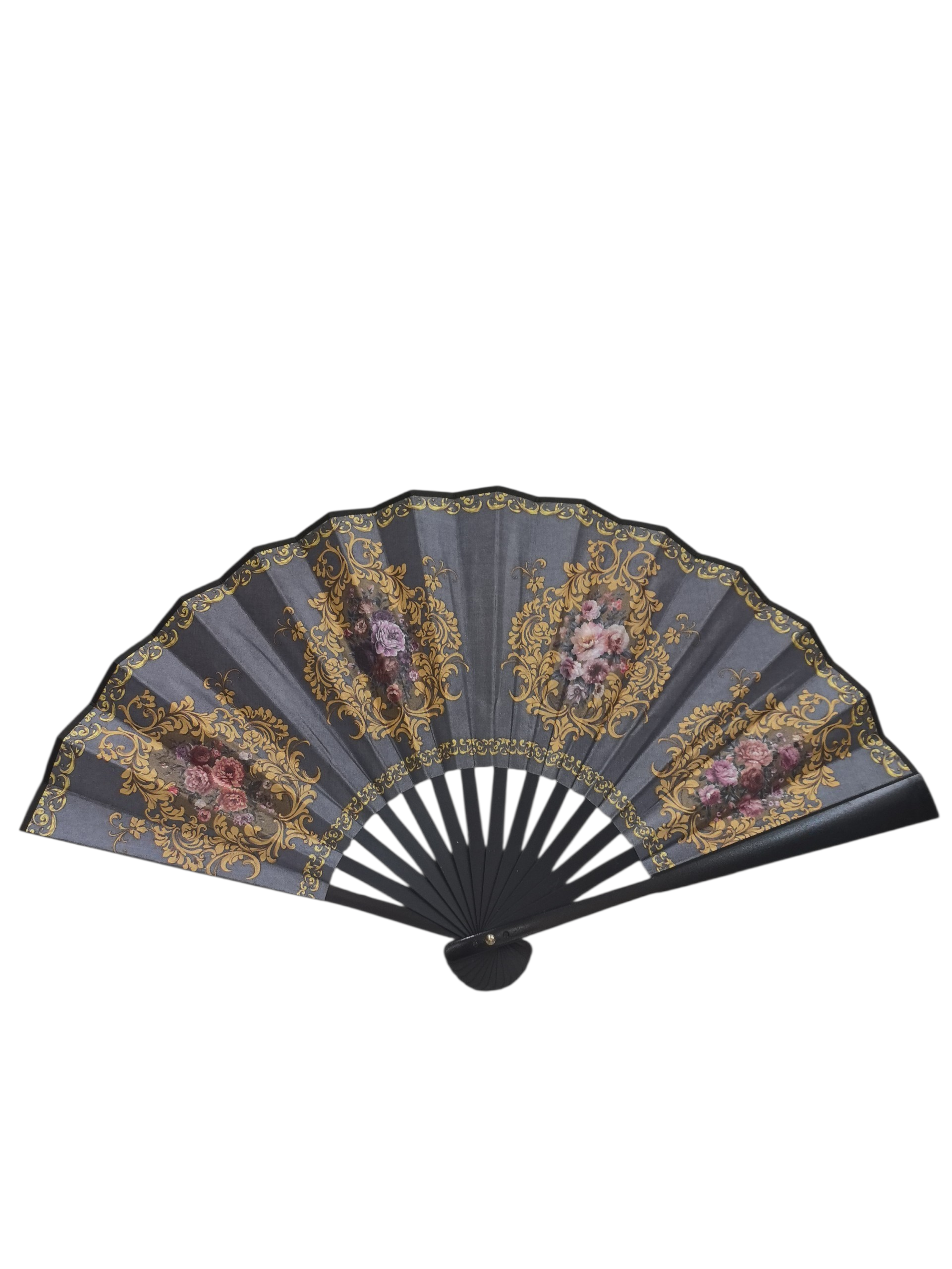 Éventail Pliant Style Baroque Français - Motifs Floraux Dorés (x12)#28