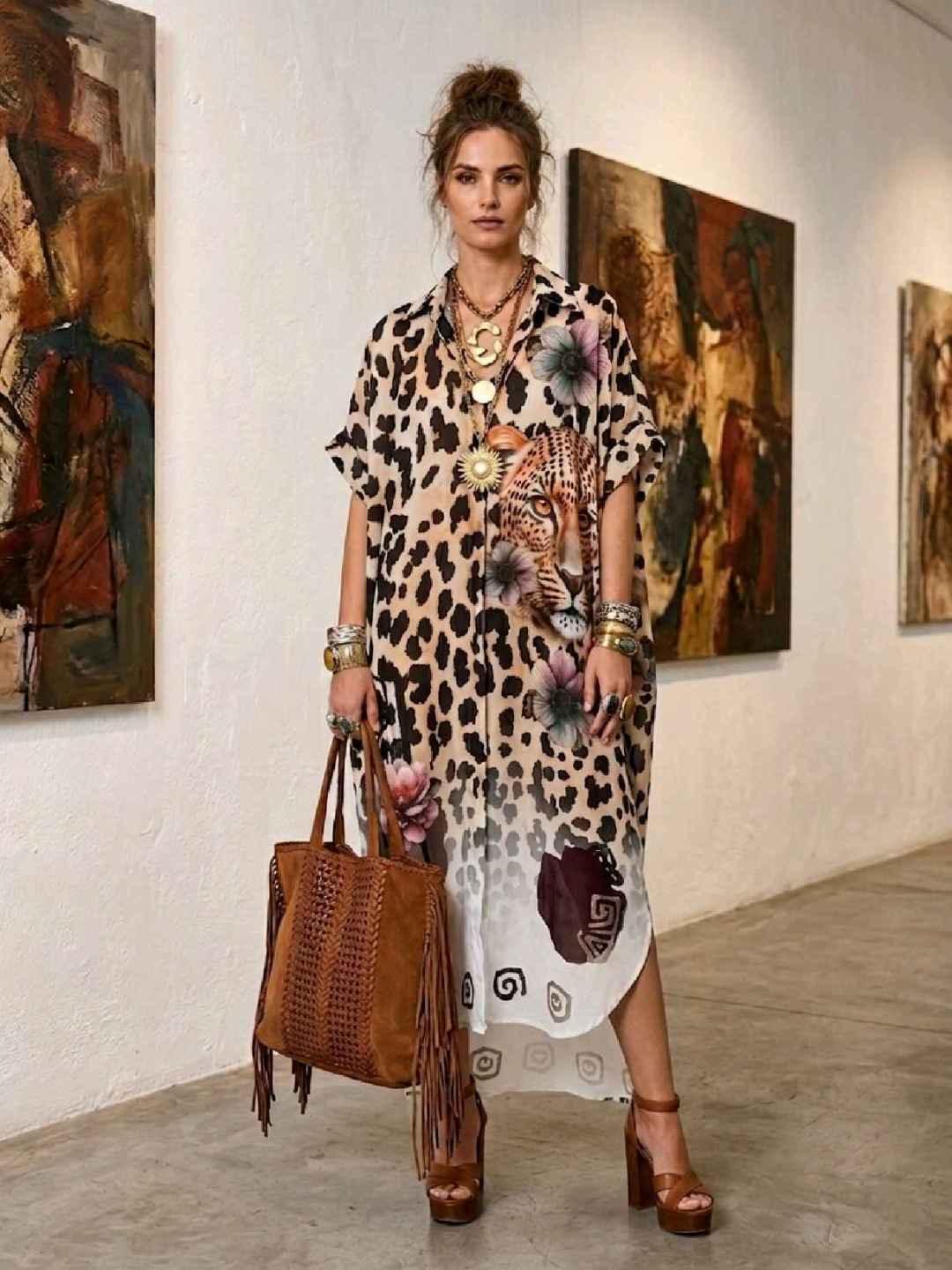 Robe Chemise Longue Imprimée Graphique (x6)
