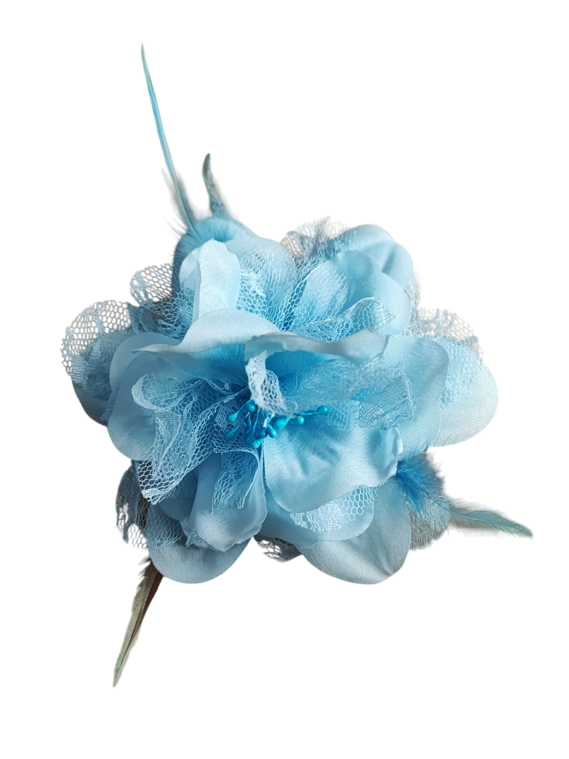 Barrette fleur avec plumes – épingle de corsage + élastique + pince (x12)#2