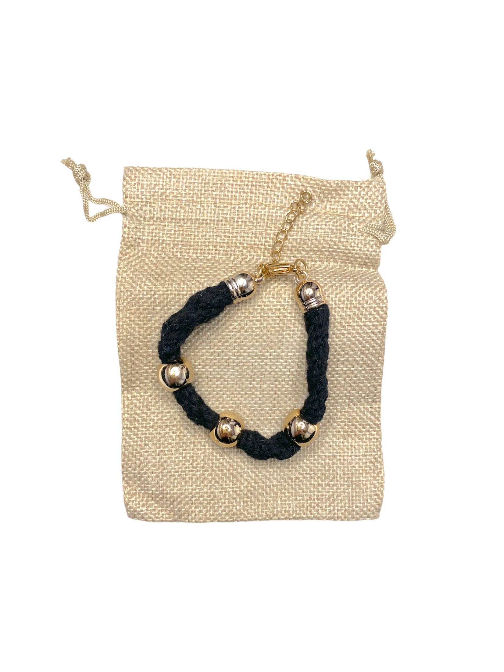 Bracelet tissu tresse boule couleurs mélangées (x12)