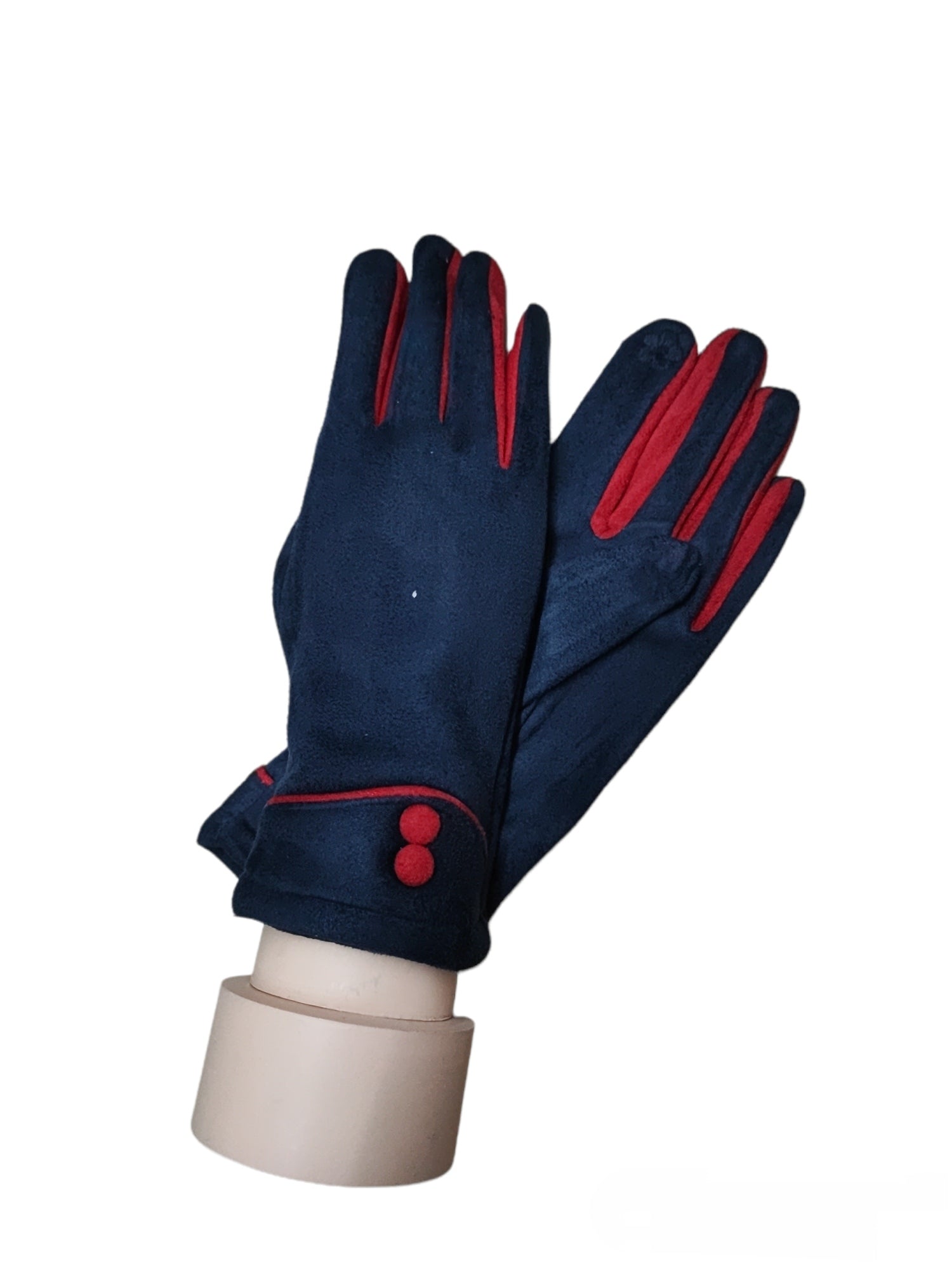 Gants tactiles motif Barre de couleur à deux boutons à bride en suède (x12)