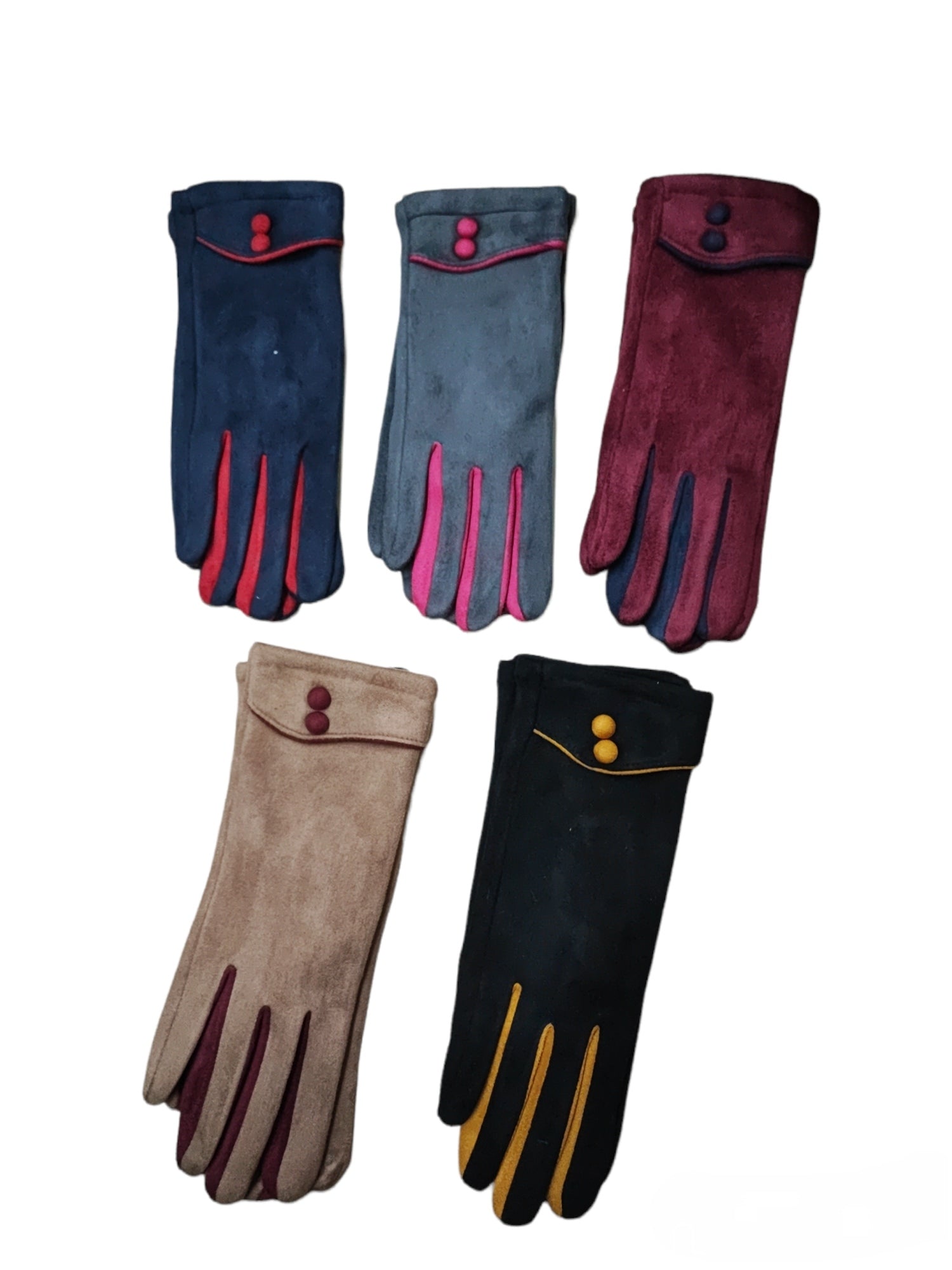 Gants tactiles motif Barre de couleur à deux boutons à bride en suède (x12)