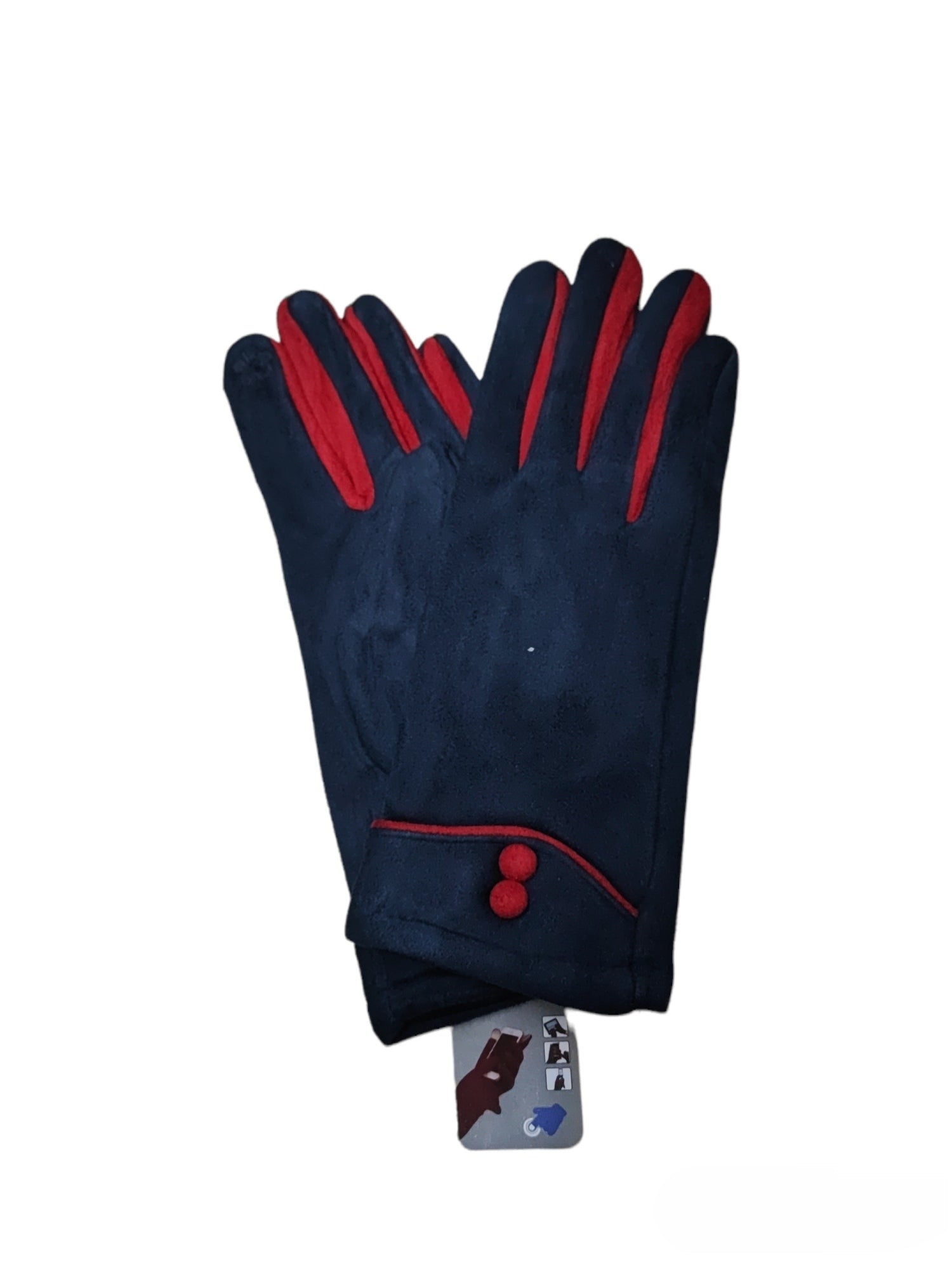 Gants tactiles motif Barre de couleur à deux boutons à bride en suède (x12)