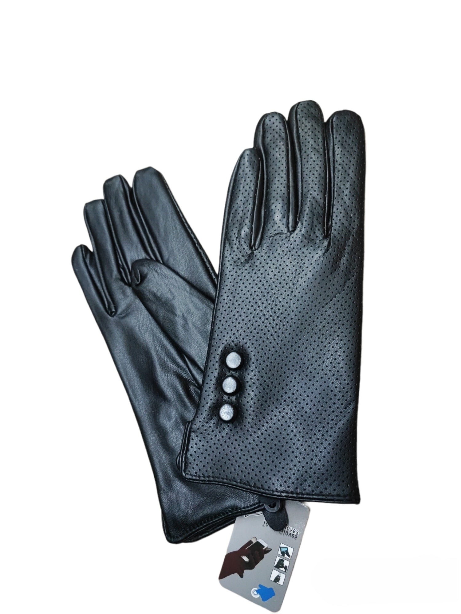 Gants tactiles simples boutons simili-cuir (x6)