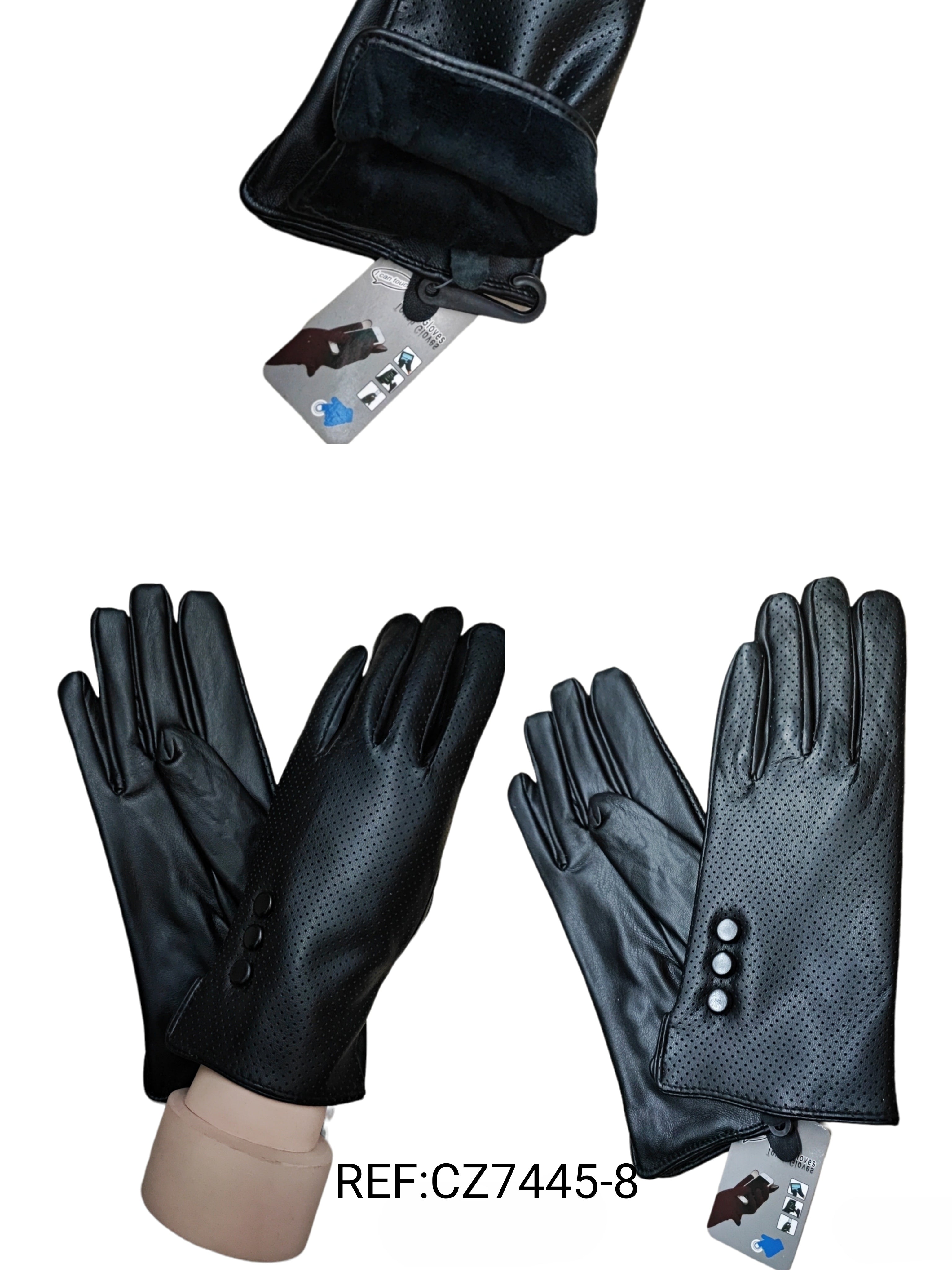 Gants tactiles simples boutons simili-cuir (x6)