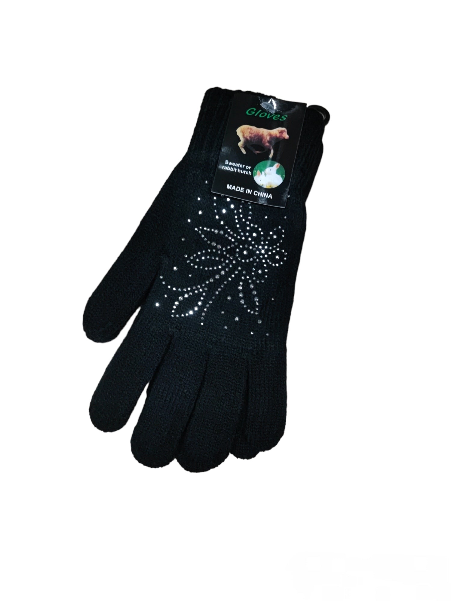 Gants Femme motif strass fleur (x12)