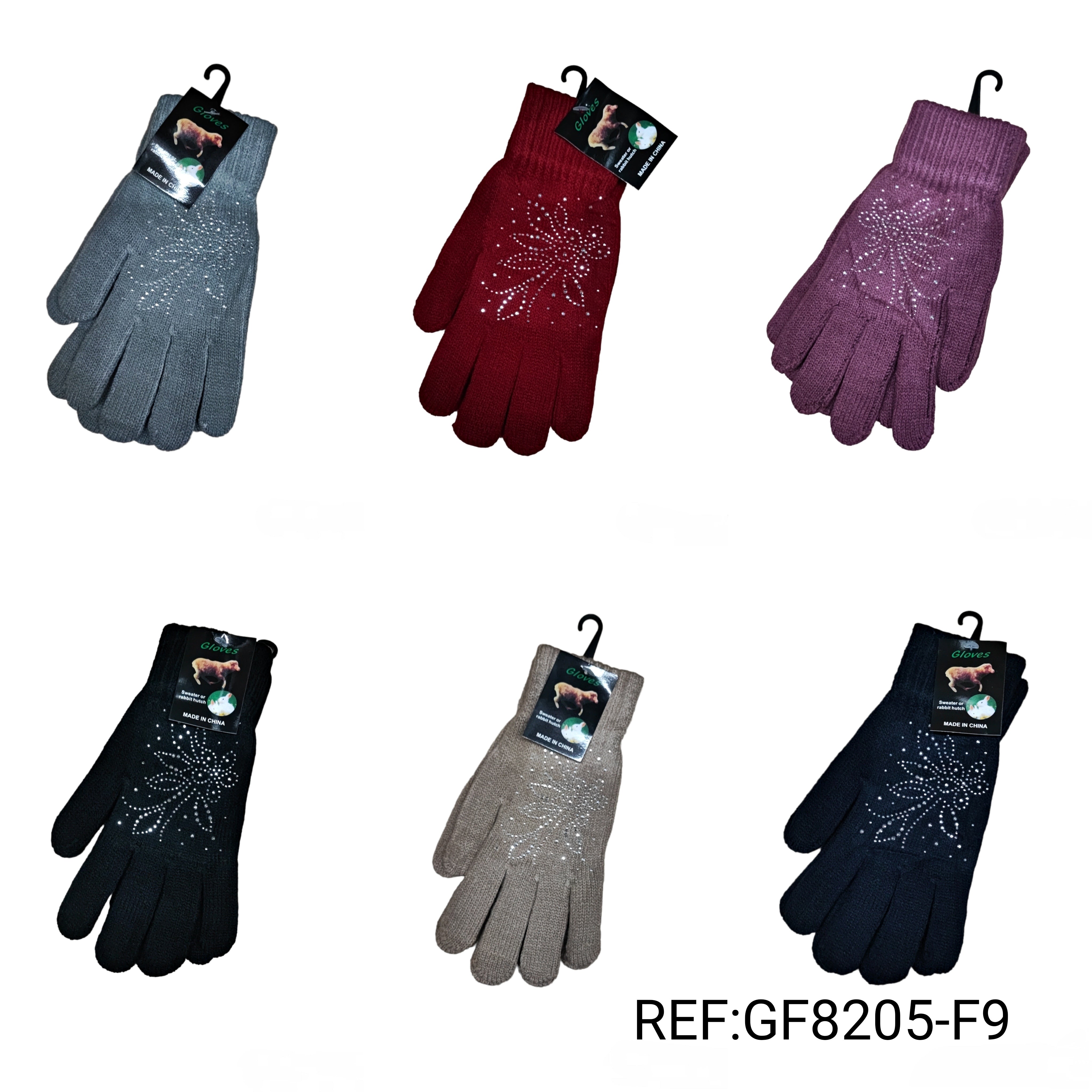 Gants Femme motif strass fleur (x12)