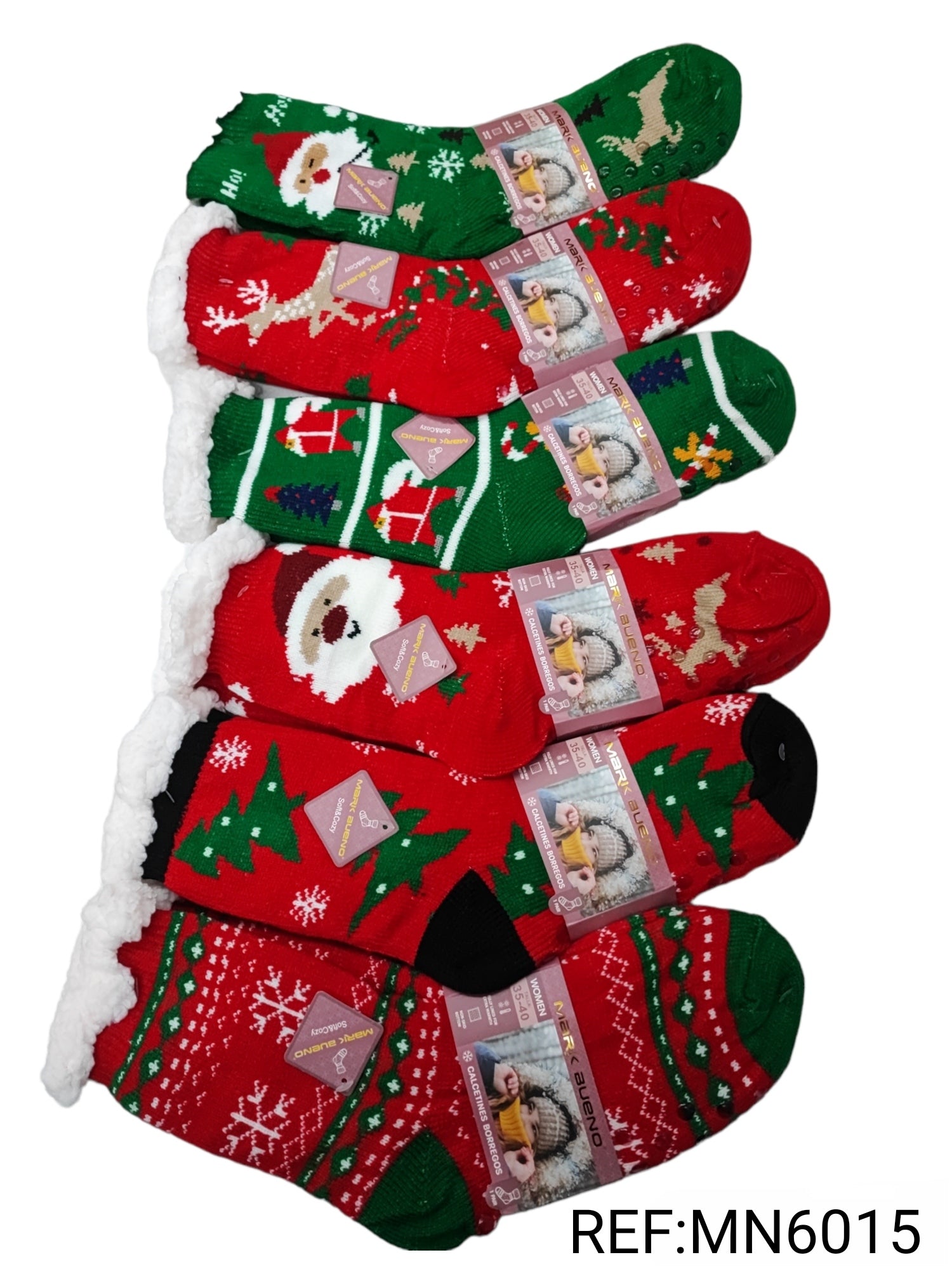 Chaussettes fourrées motif Noël T35- 40 (x12)
