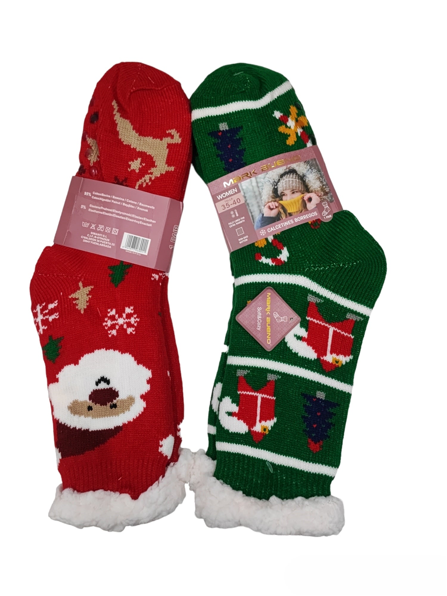 Chaussettes fourrées motif Noël T35- 40 (x12)