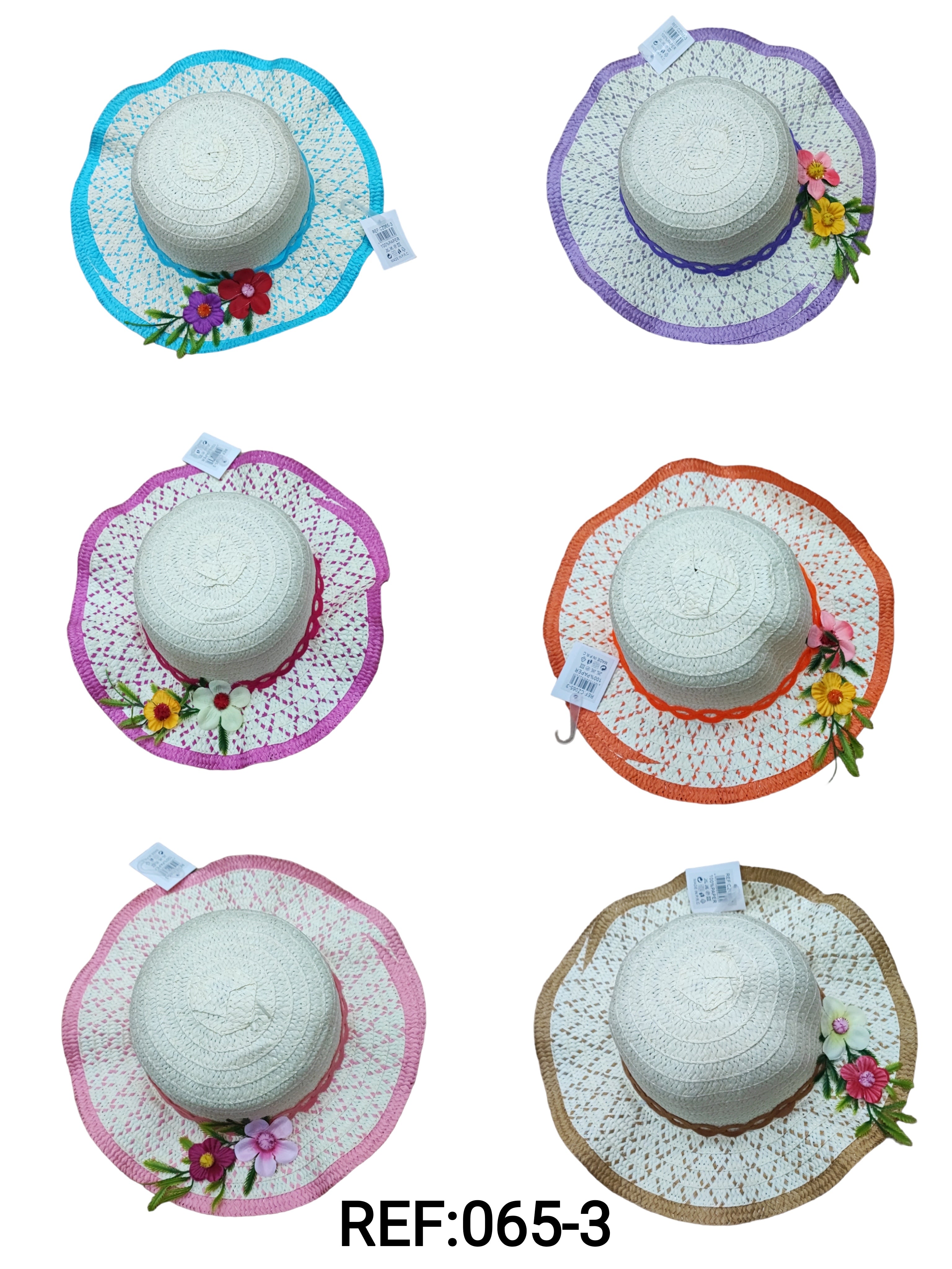 Chapeaux de paille enfant motif fleurs (x12)