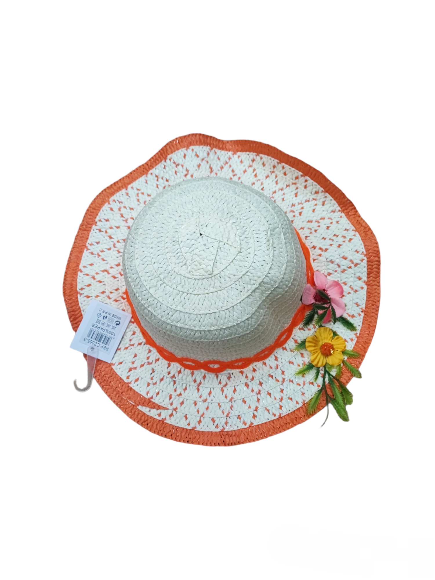 Chapeaux de paille enfant motif fleurs (x12)