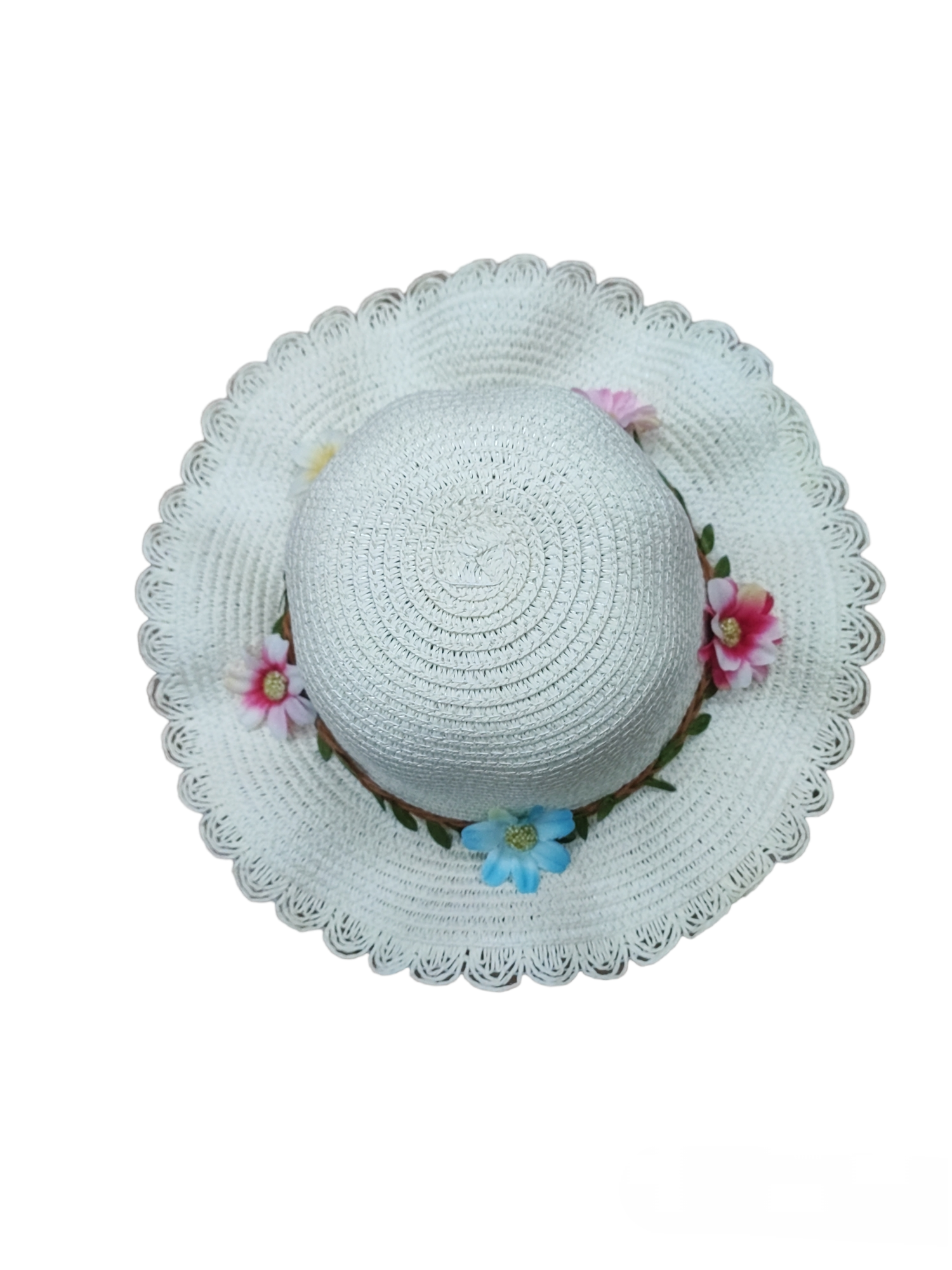 Chapeaux de paille taille enfant motif fleur (x12)