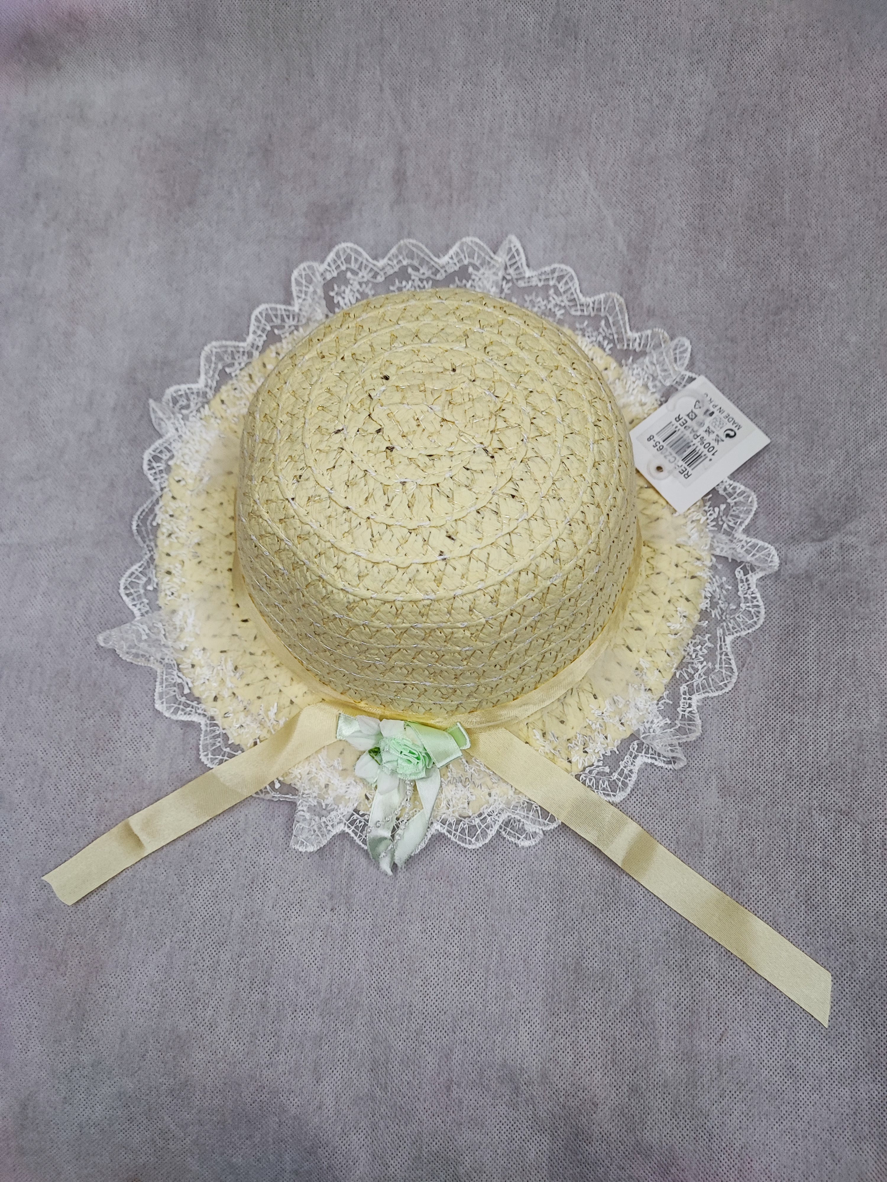 Chapeaux de paille taille enfant ruban fleur (x12)