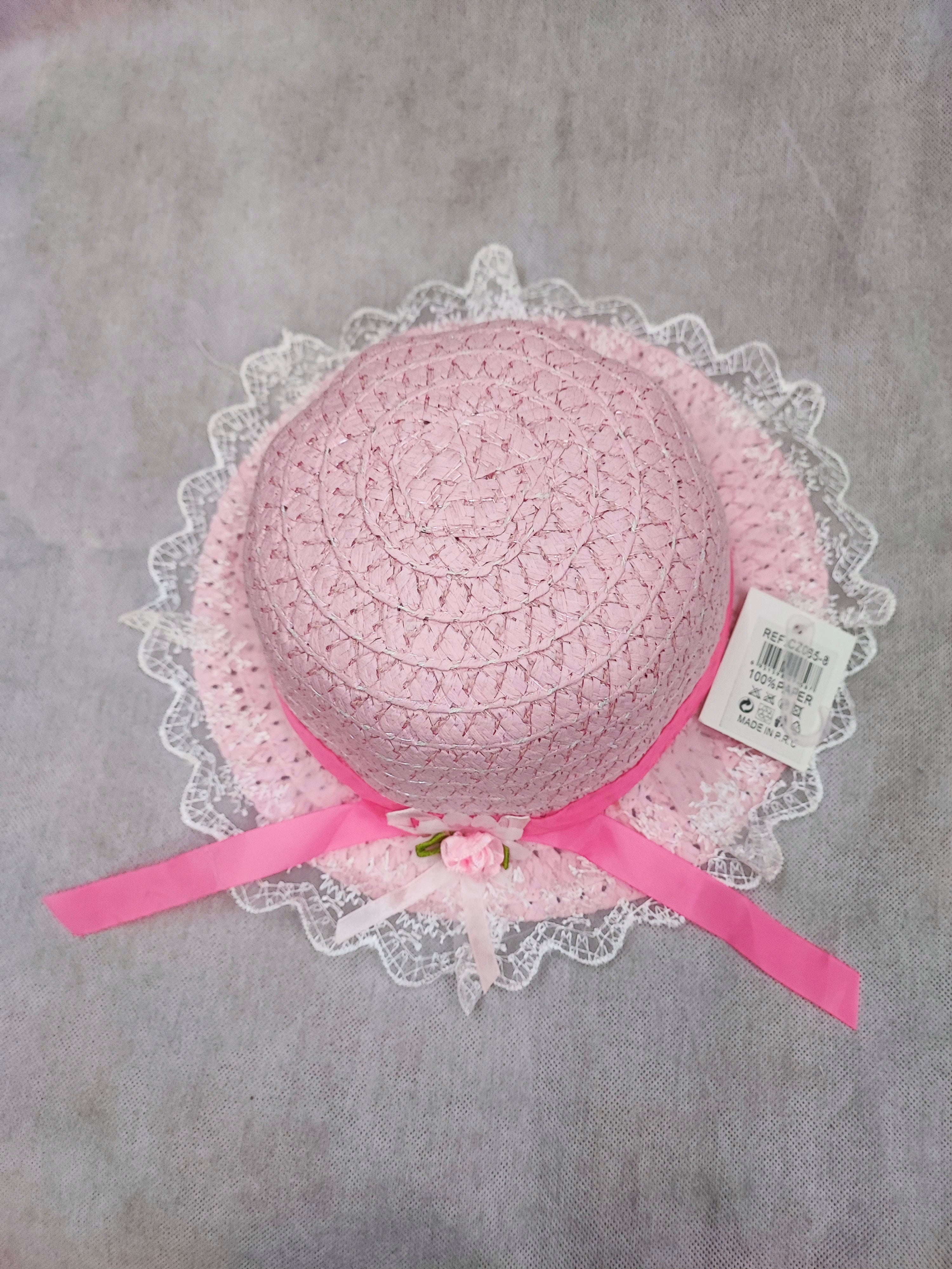 Chapeaux de paille taille enfant ruban fleur (x12)
