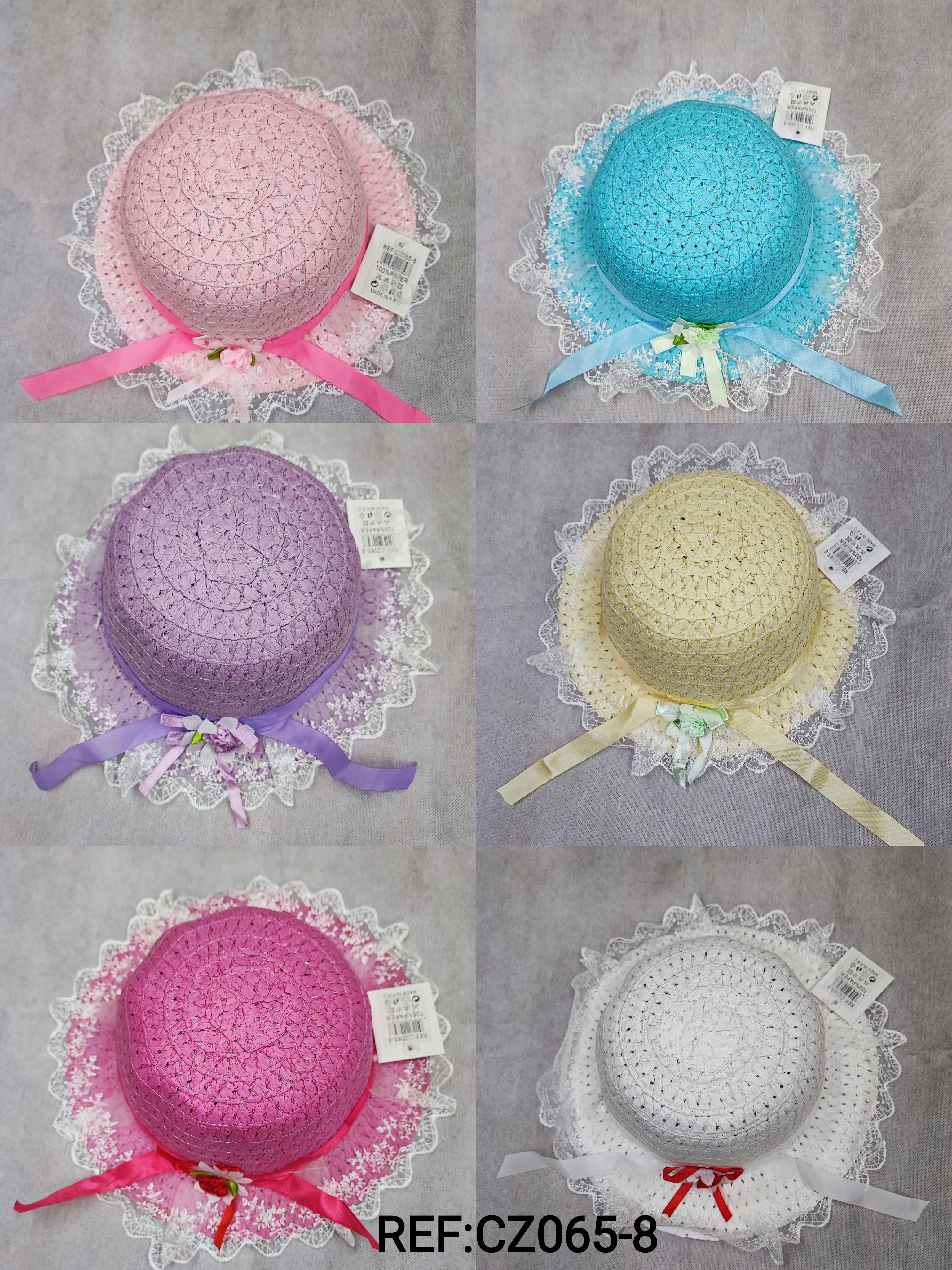 Chapeaux de paille taille enfant ruban fleur (x12)