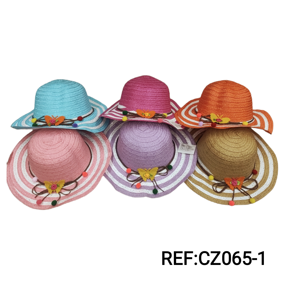 Chapeaux de paille taille enfant motif Papillon(x12)