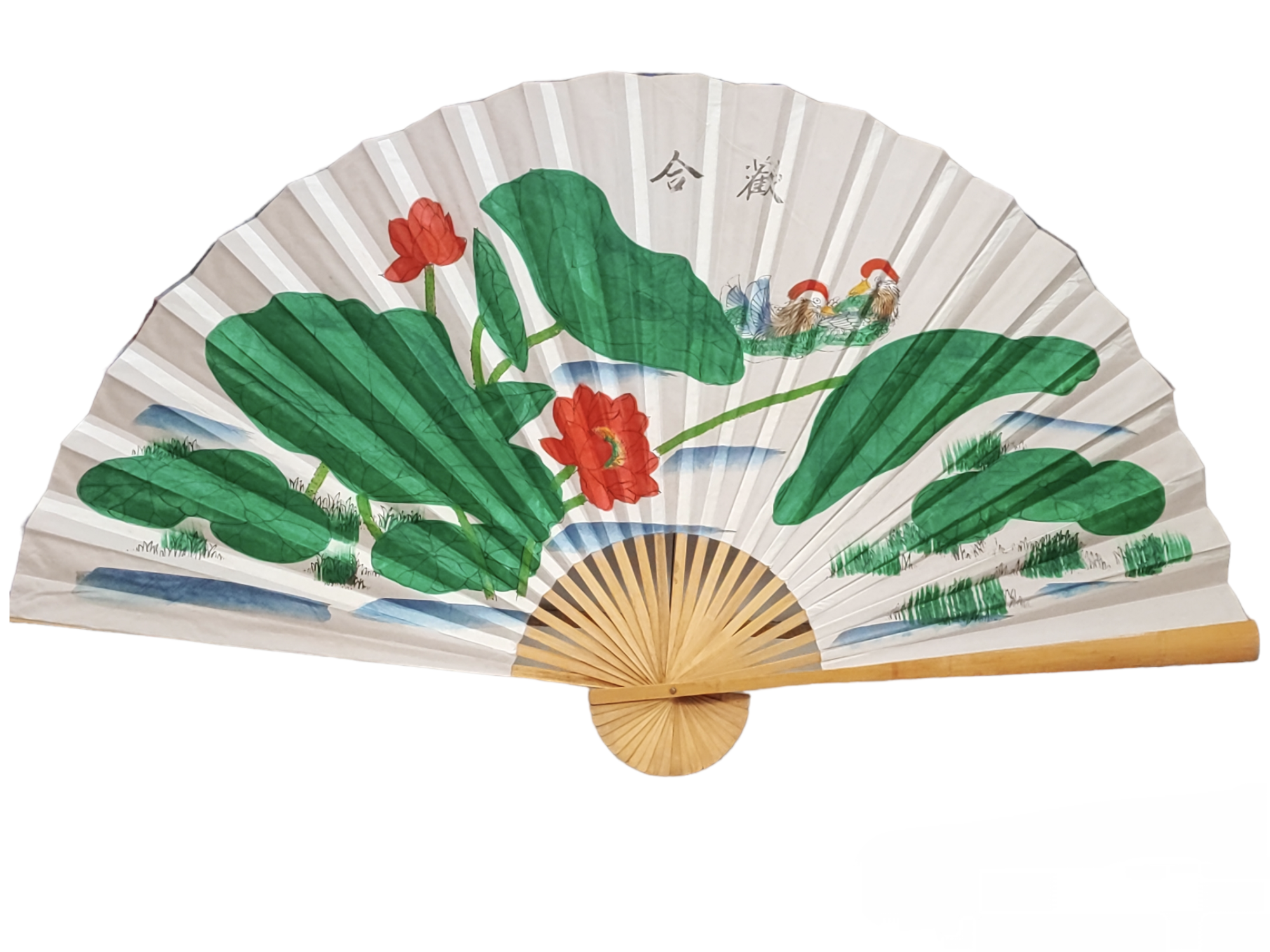 Grand Éventails avec motif à dragon et phénix (x5)