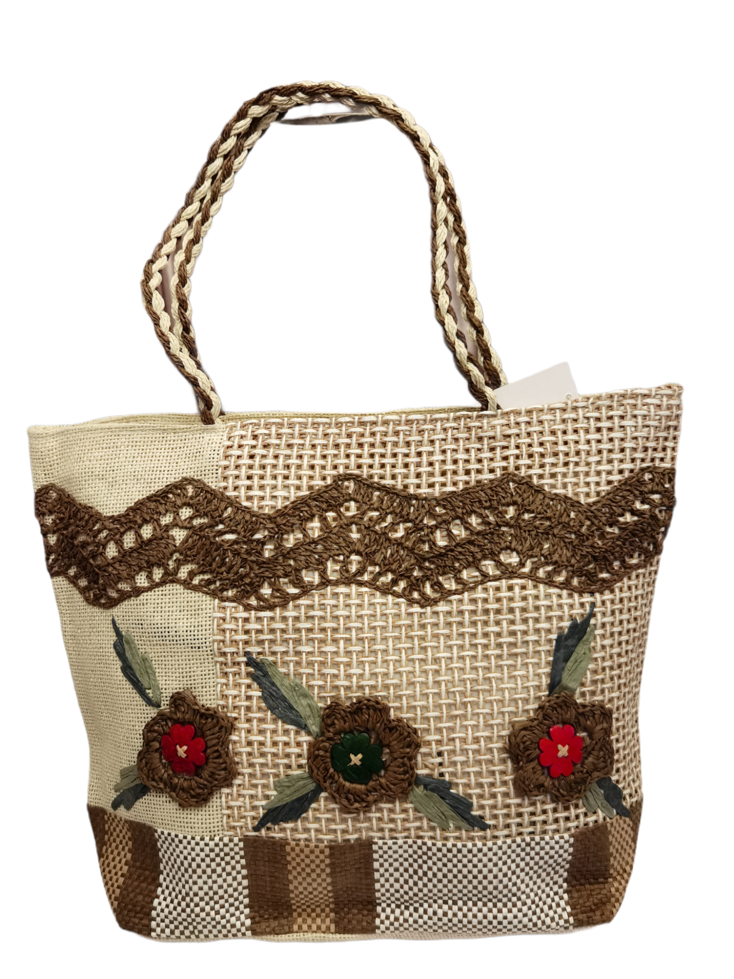 Sac paille fourre-tout fleur P1589-12 (x3)