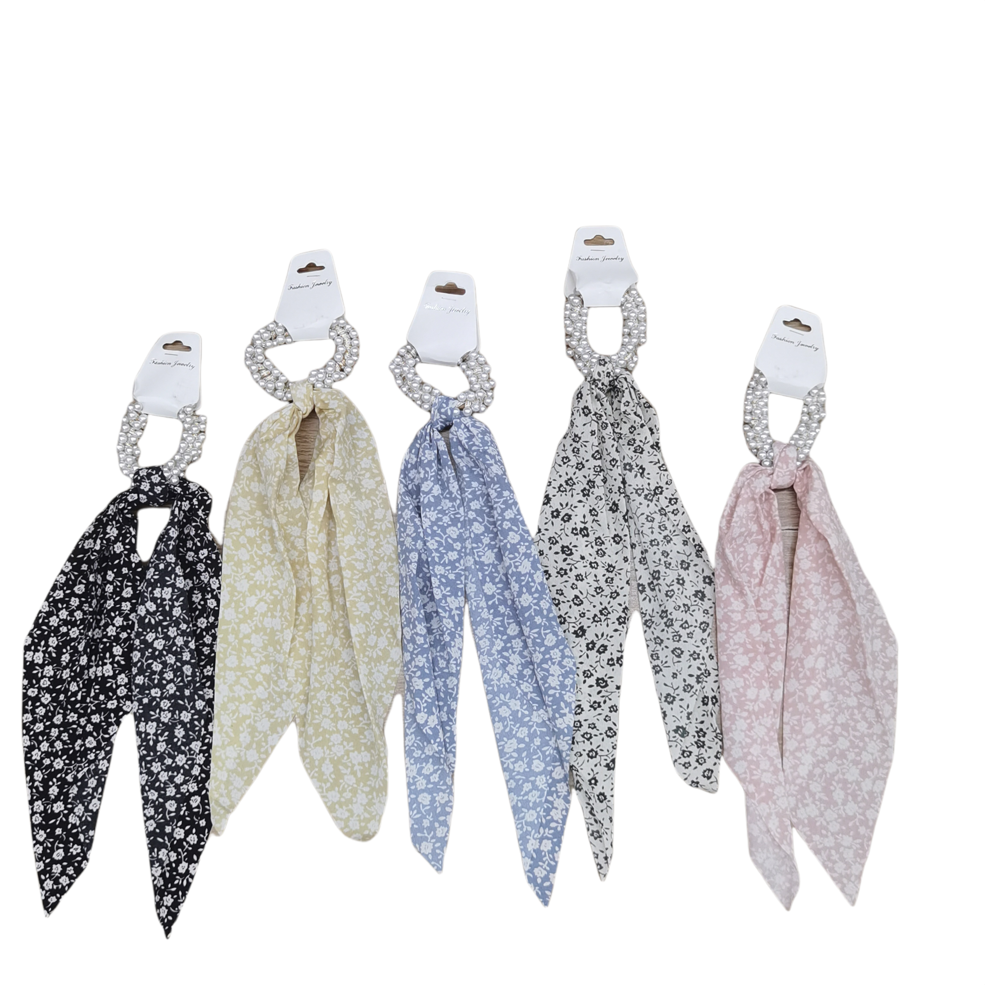 Chouchou avec perle motif floral    (x12)