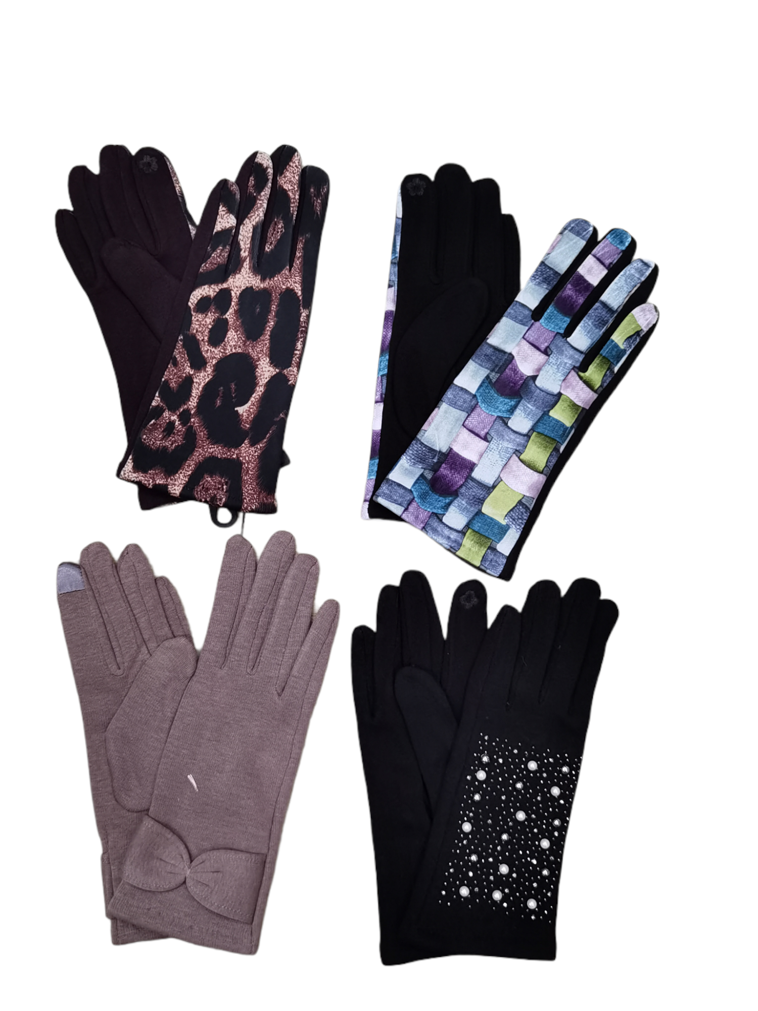 Gants tactiles motifs et couleurs mélange(x12)