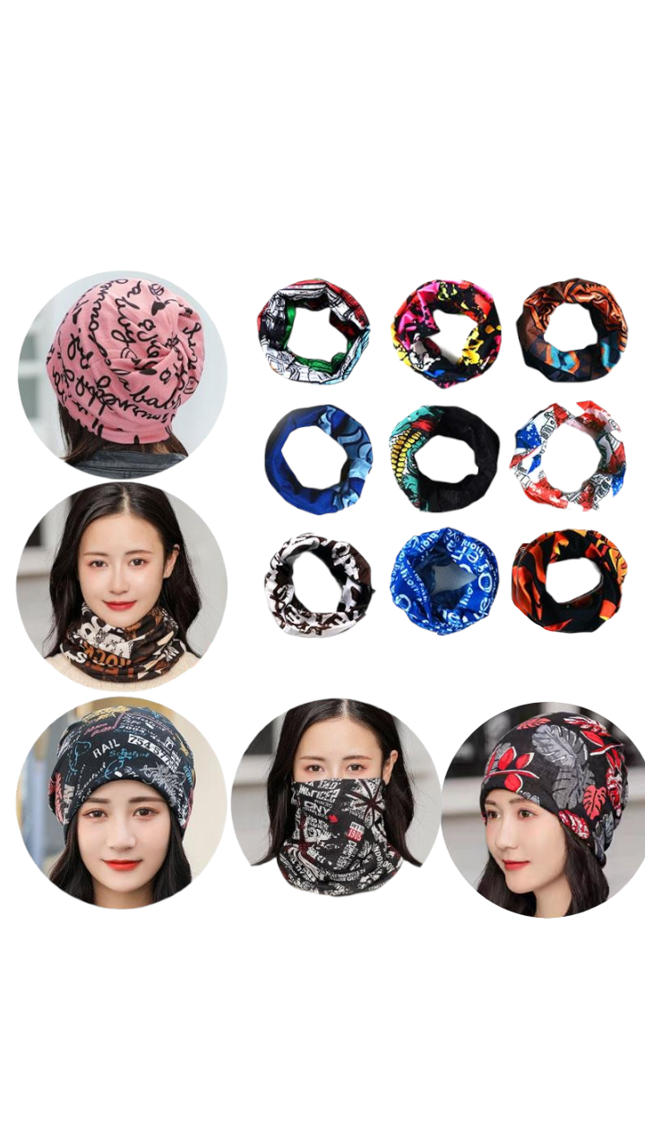 Snood 2-en-1 tour de cou Bandeau motif (x12)
