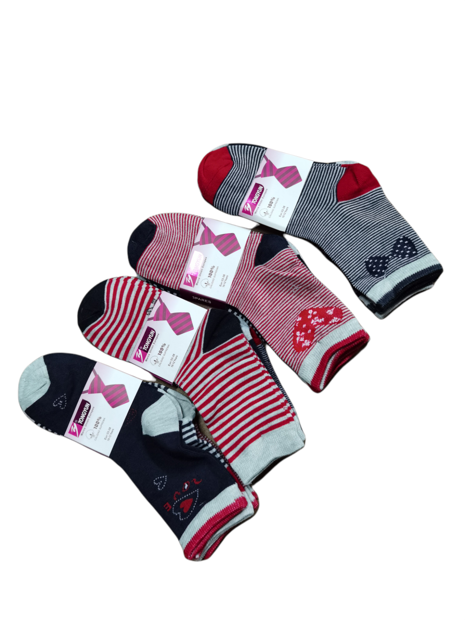 FILLE - Chaussettes coton 3 Tailles mélangées T21-26/27-32/33-38 (x36)