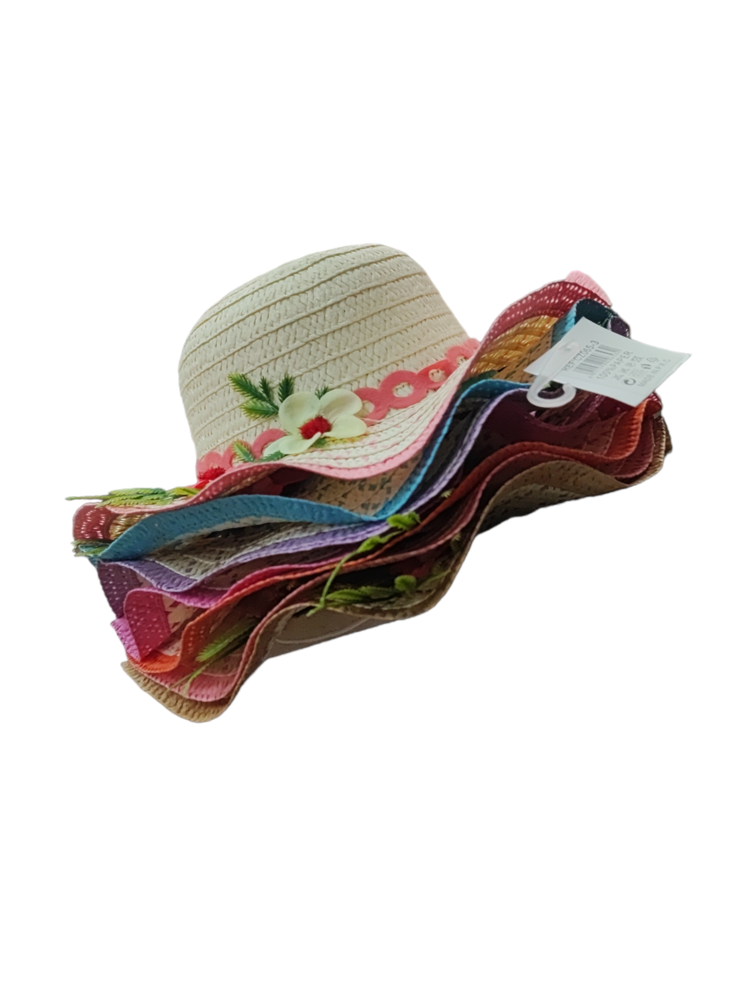 Chapeaux de paille enfant motif fleurs (x12)