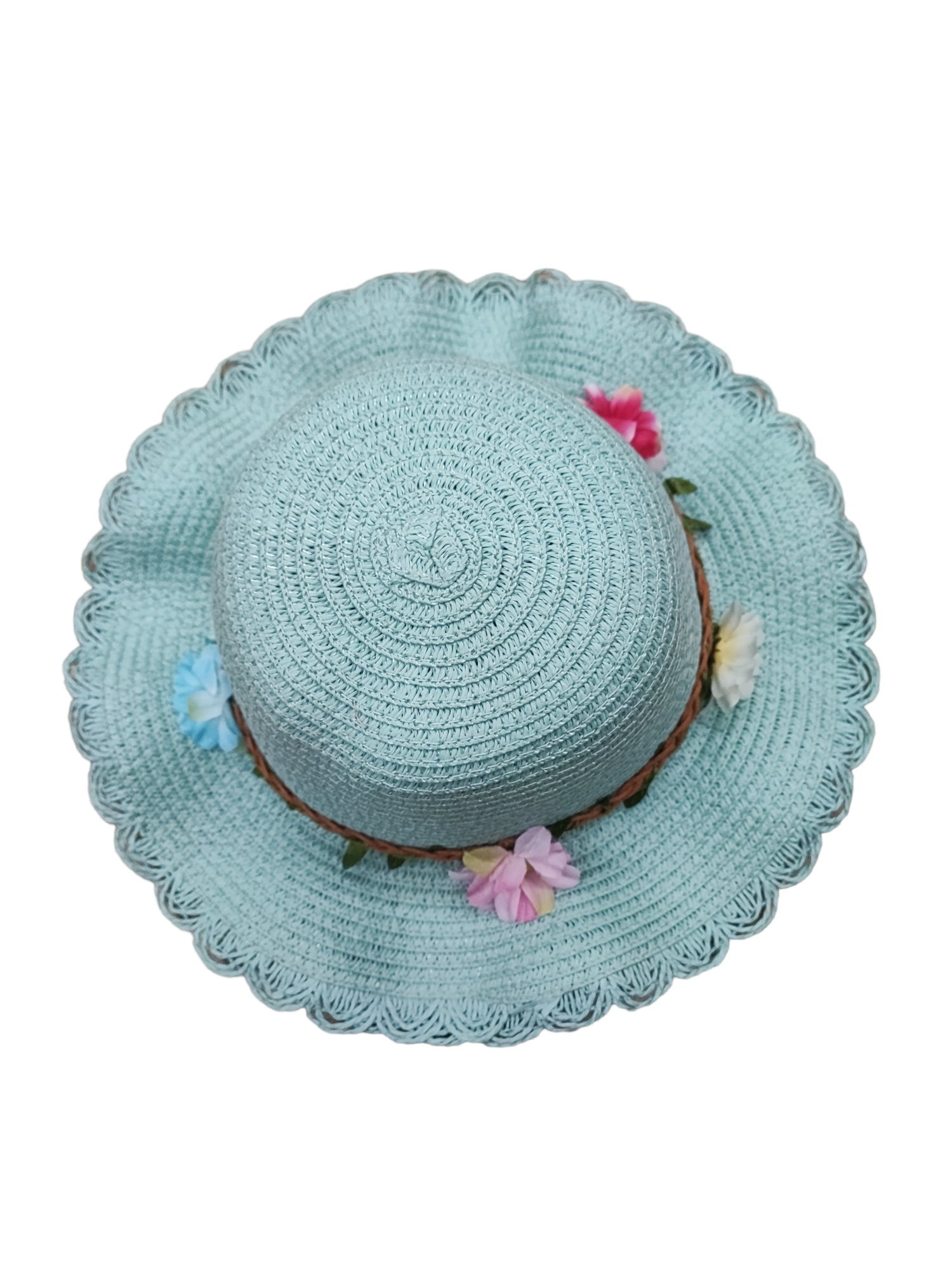 Chapeaux de paille taille enfant motif fleur (x12)