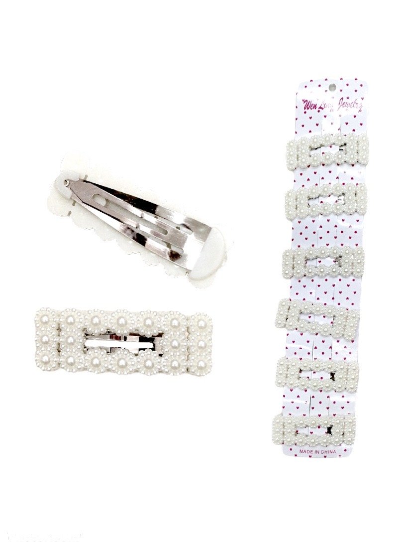 LOT DE 12 - Barrettes Pinces perles rectangle fleurs 0,60€/unité | Grossiste-pro