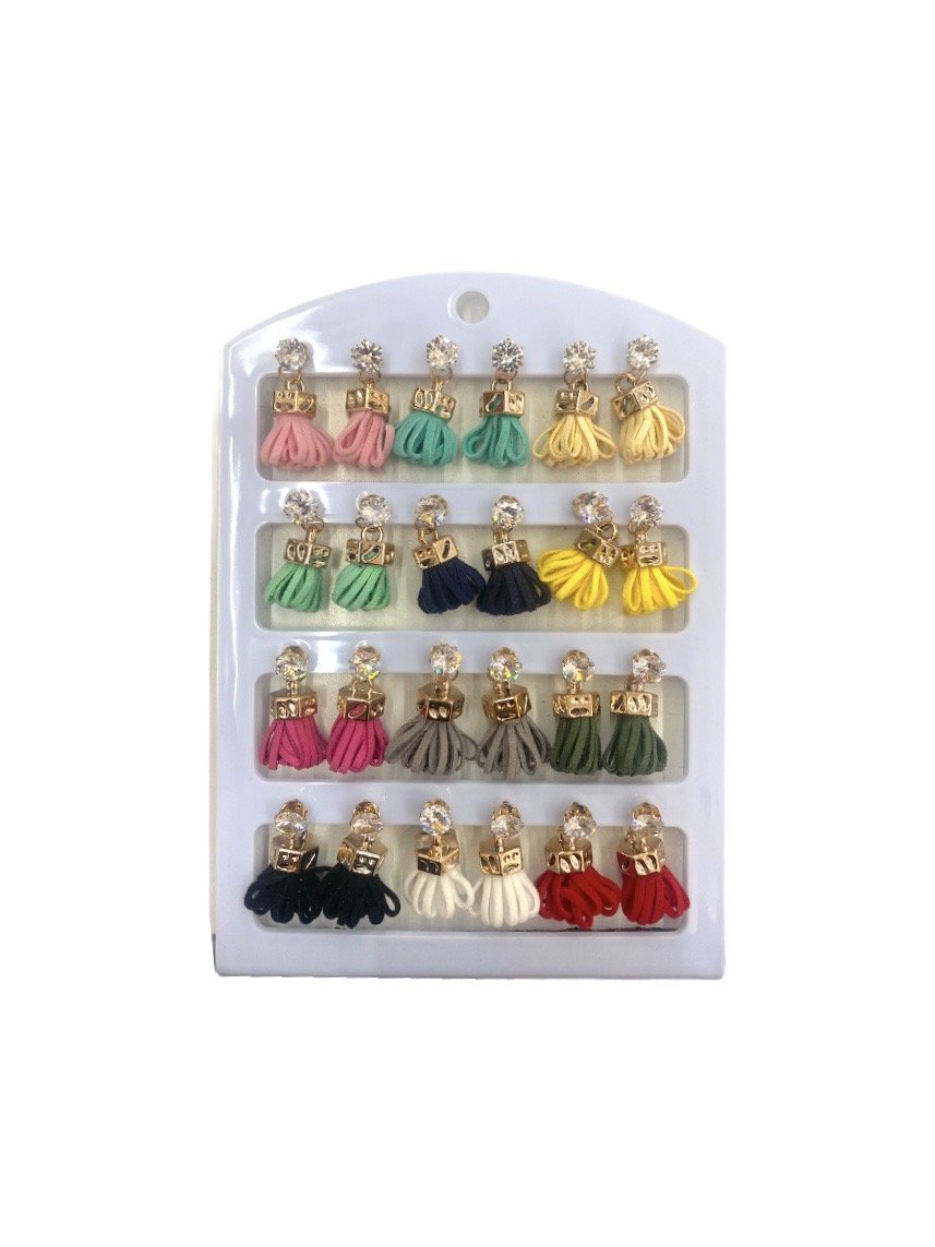 LOT DE 12 - Boucles d'oreilles pendantes pompon fantaisie 0,62€/paire | Grossiste-pro