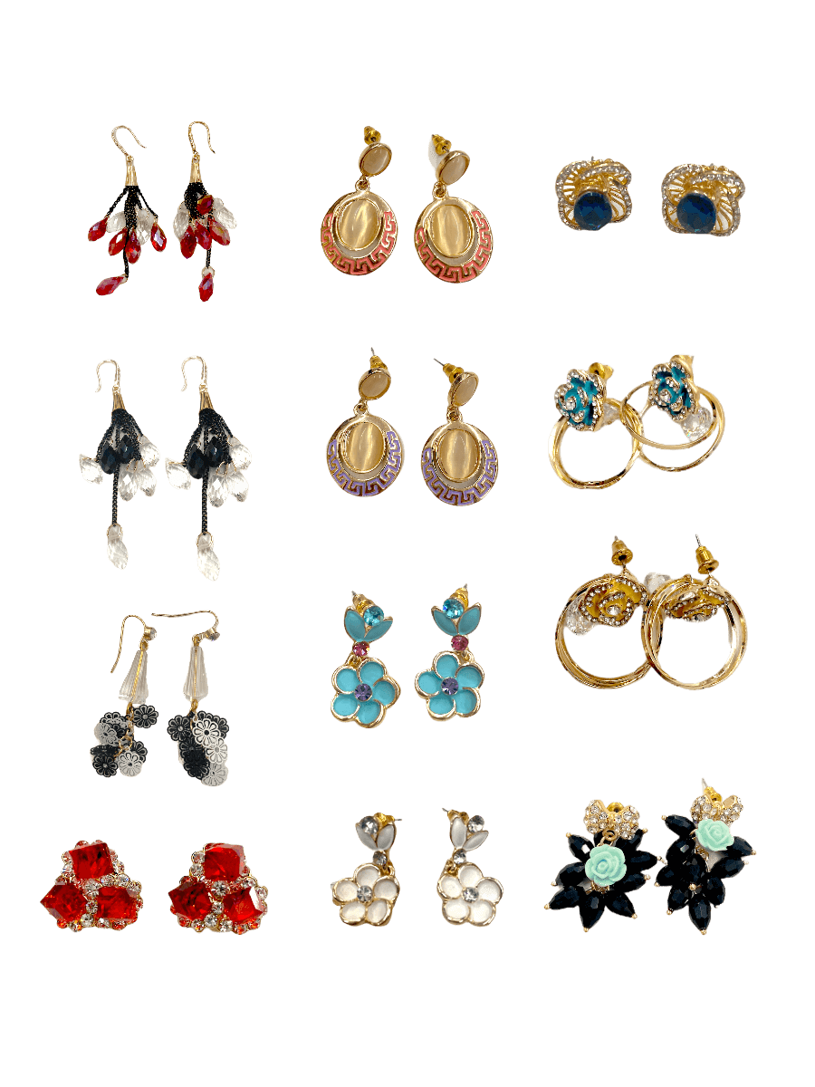 LOT DE 12 - Boucles d'oreilles fantaisie strass 2,00€/paire | Grossiste-pro