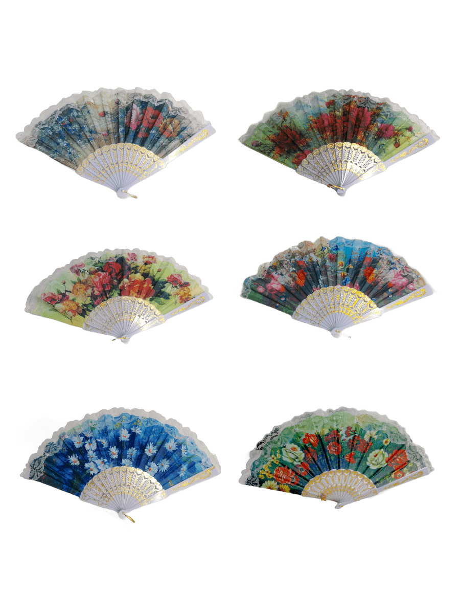 LOT DE 12 - Éventails motif effet peinture florale 0,75€/unité | Grossiste-pro