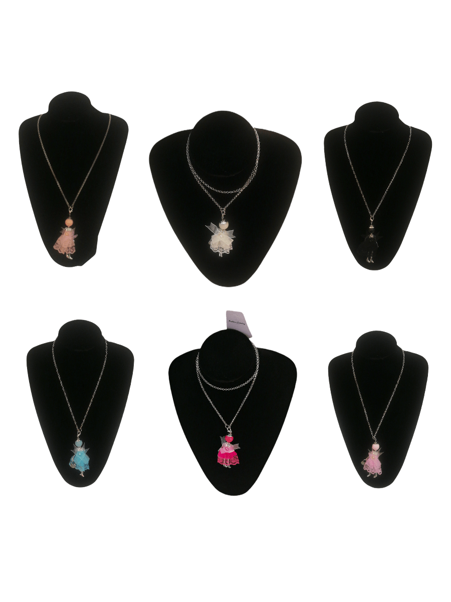 DESTOCKAGE Colliers sautoir pendentif poupée robe tissu (x12) 1,50€/unité | Grossiste-pro