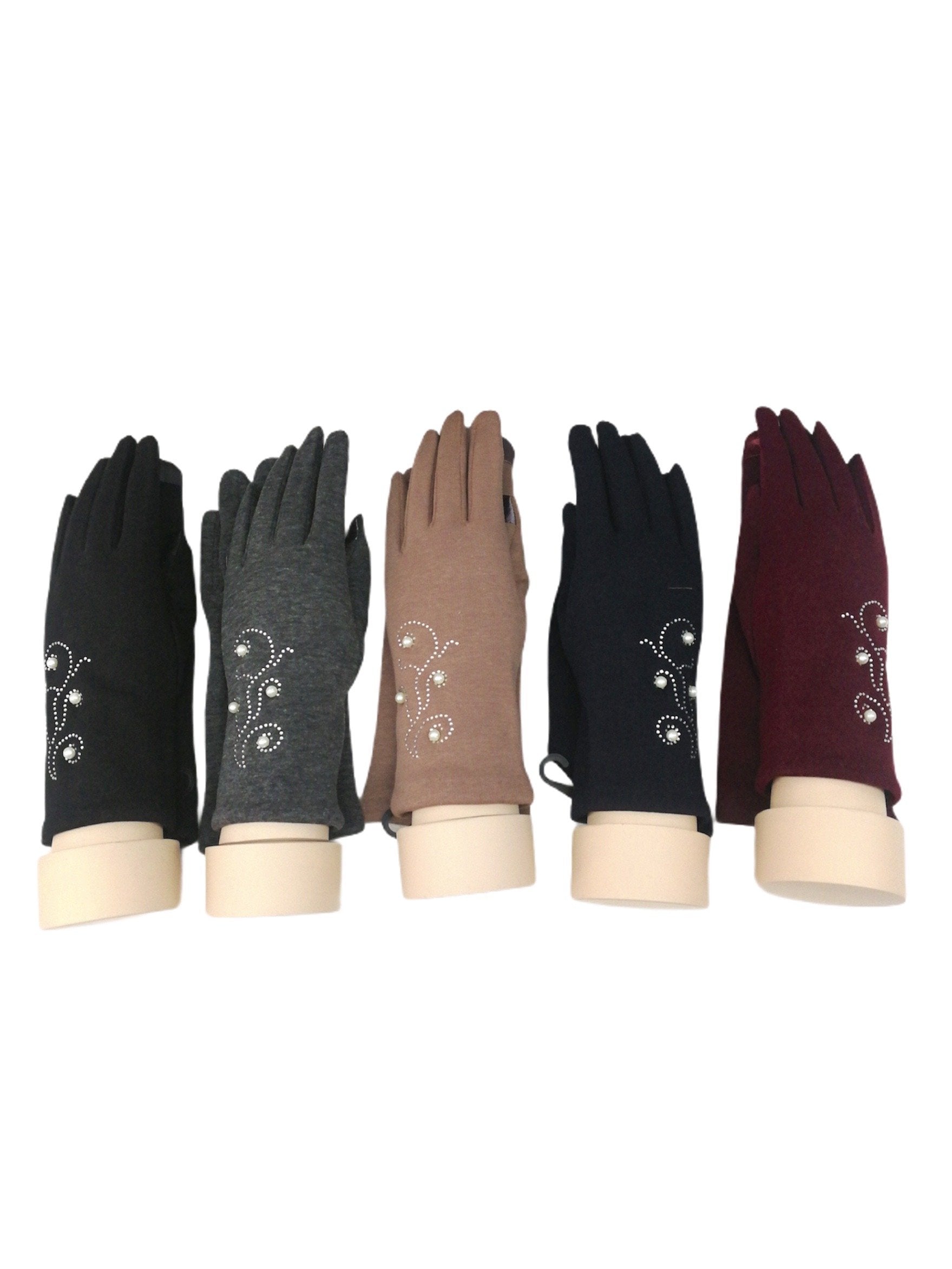 Gants tactiles motif perle fleur doublure (x12) 2,50€/paire | Grossiste-pro