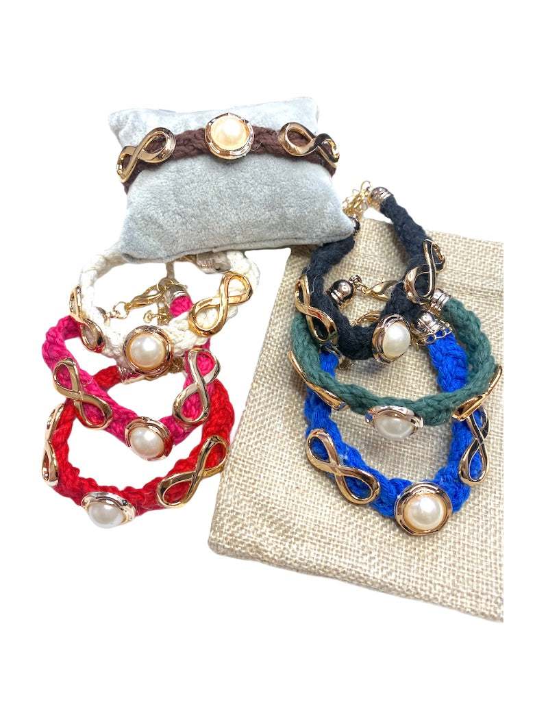 Bracelet tissu tresse ruban couleurs mélangées (x12)