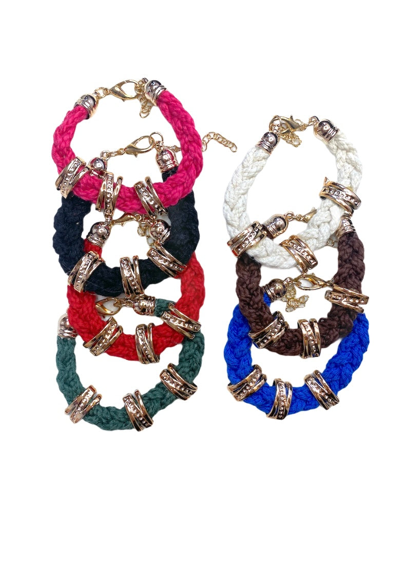 Bracelet tissu tresse N couleurs mélangées (x12)