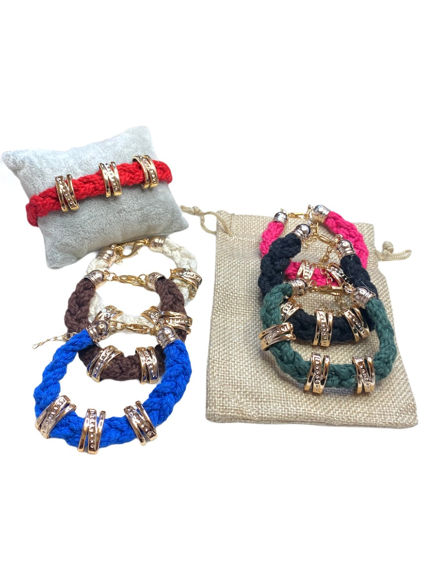 Bracelet tissu tresse N couleurs mélangées (x12)