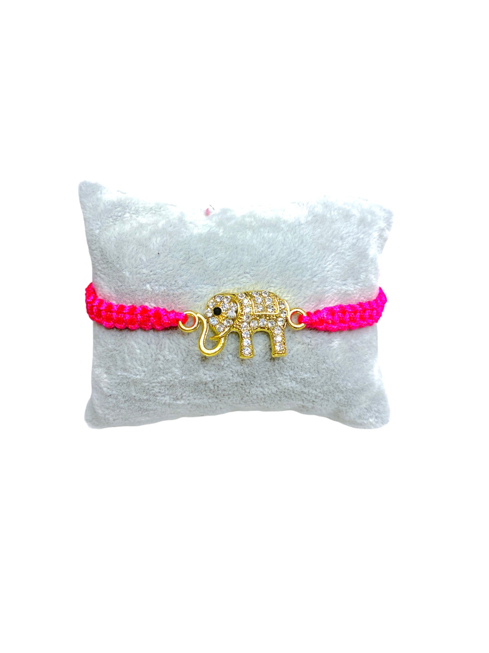 Bracelet ficelle rose fluo avec motif éléphant (x6)