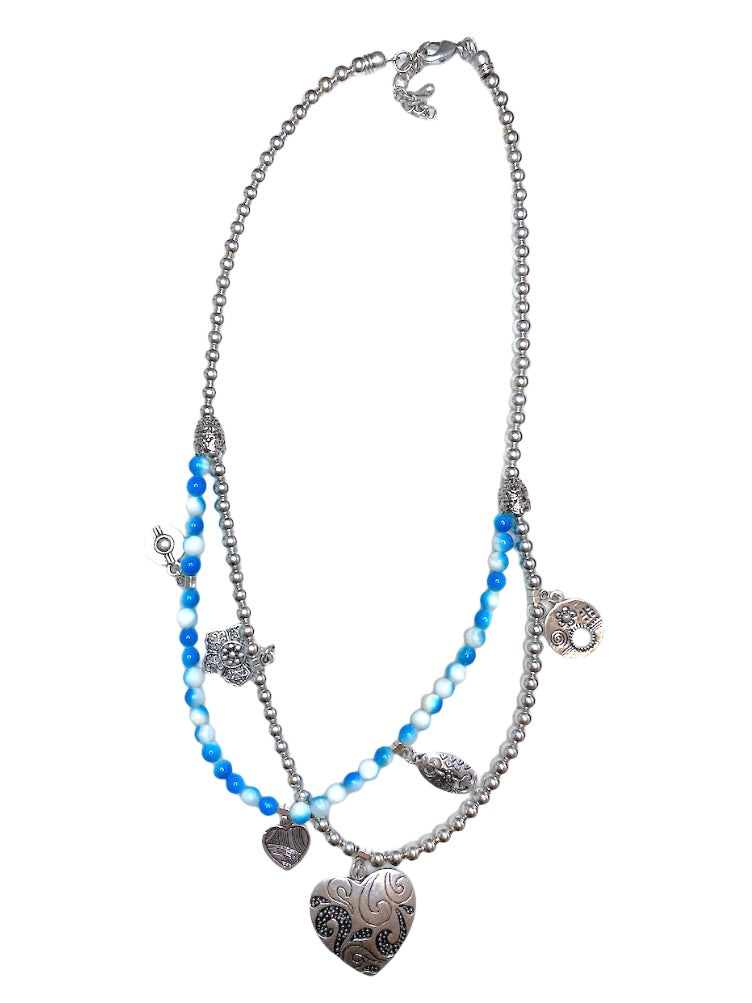 Collier sautoir fantaisie double bleu