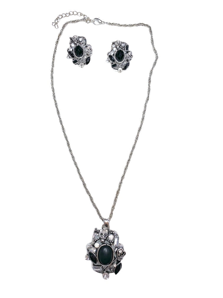 Parure fresque fleur Collier Boucles d'oreilles