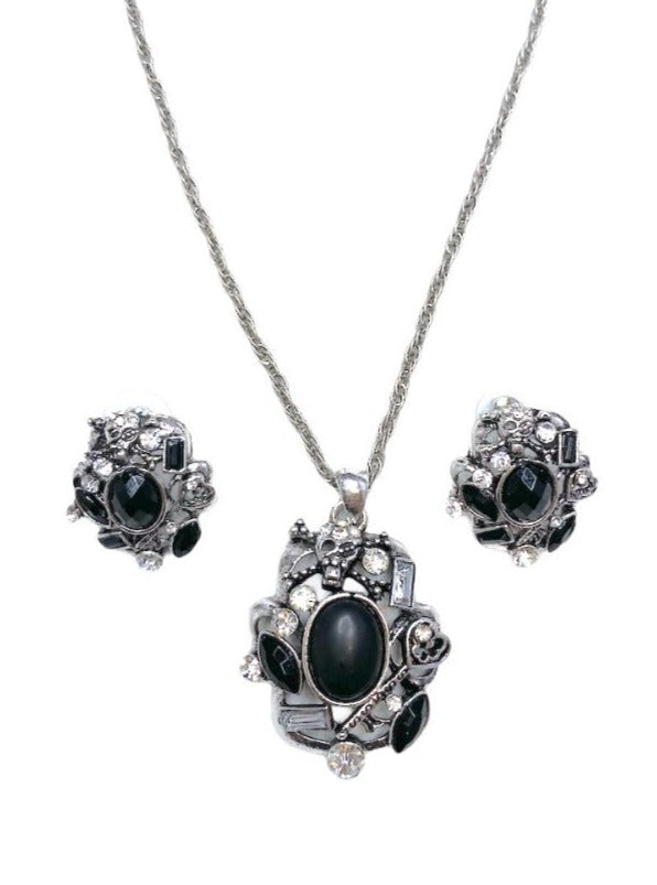 Parure fresque fleur Collier Boucles d'oreilles