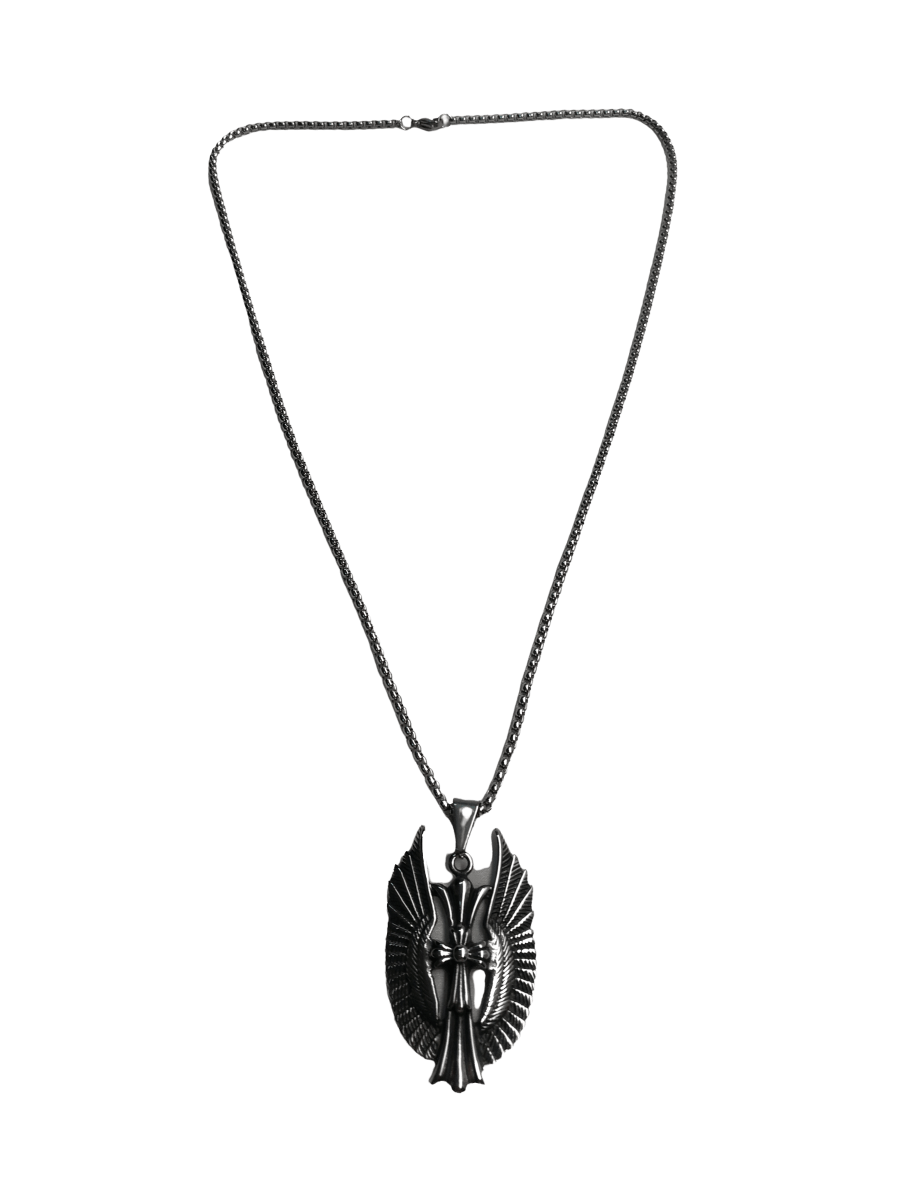 HOMME - LOT DE 2 - Collier pendentif croix ailes acier inoxydable 5,00€/unité | Grossiste-pro