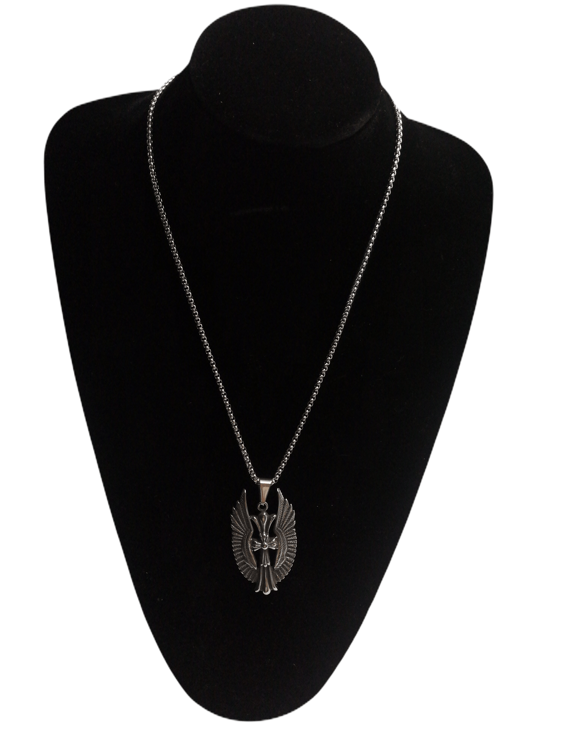 HOMME - LOT DE 2 - Collier pendentif croix ailes acier inoxydable 5,00€/unité | Grossiste-pro