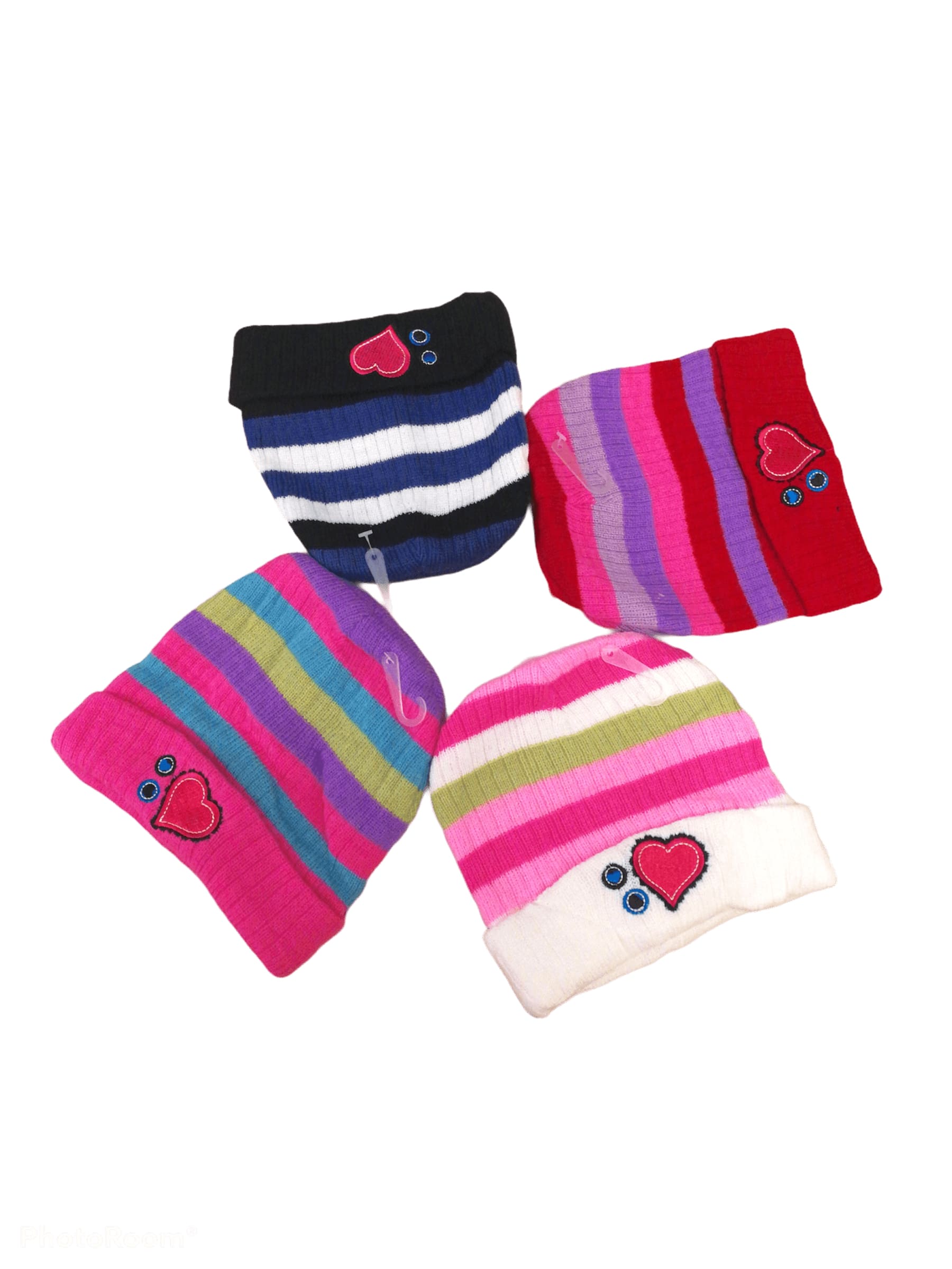 Bonnet enfant petite fille rayures motif coeur (x12) 1,50€/unité | Grossiste-pro