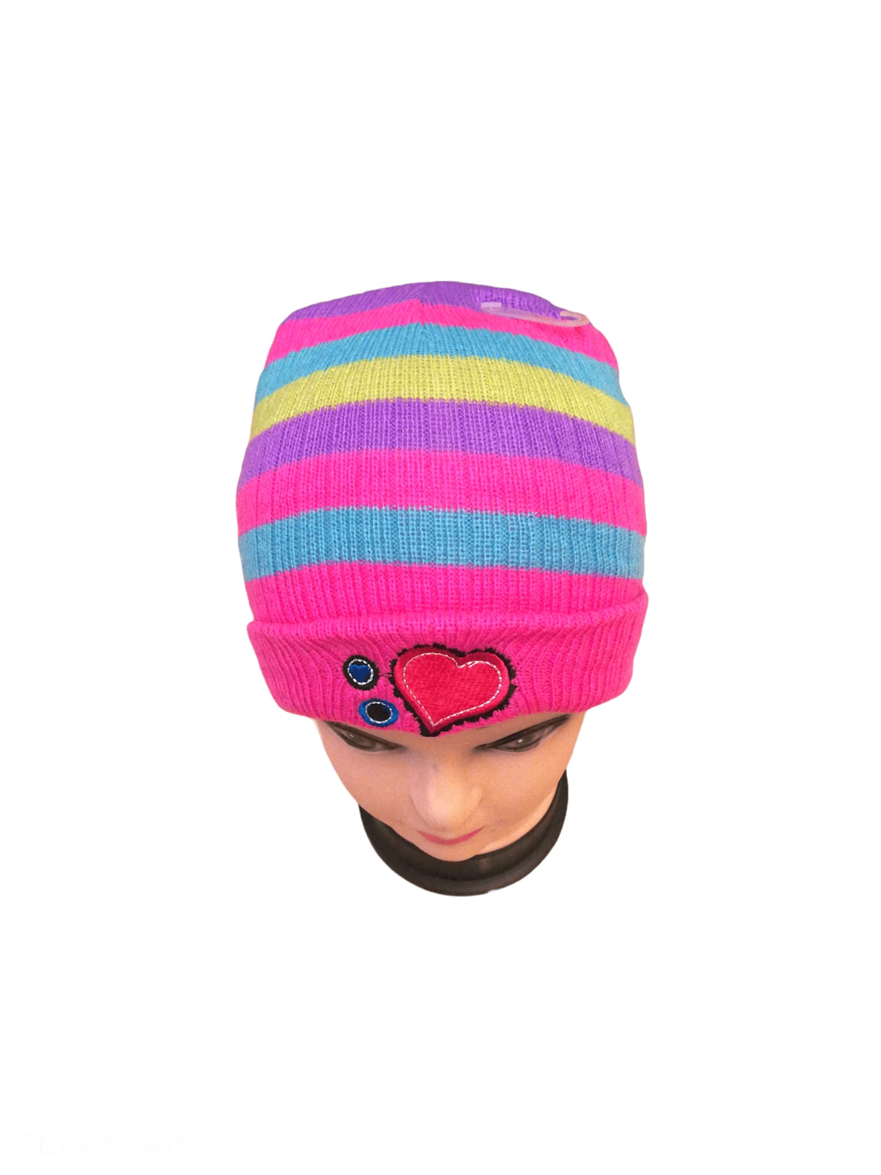 Bonnet enfant petite fille rayures motif coeur (x12) 1,50€/unité | Grossiste-pro
