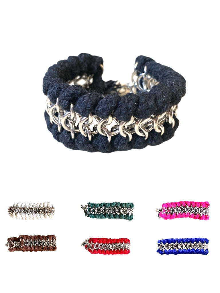 Bracelet tissu enchaîné couleurs mélangées #CZAC10 (x12)